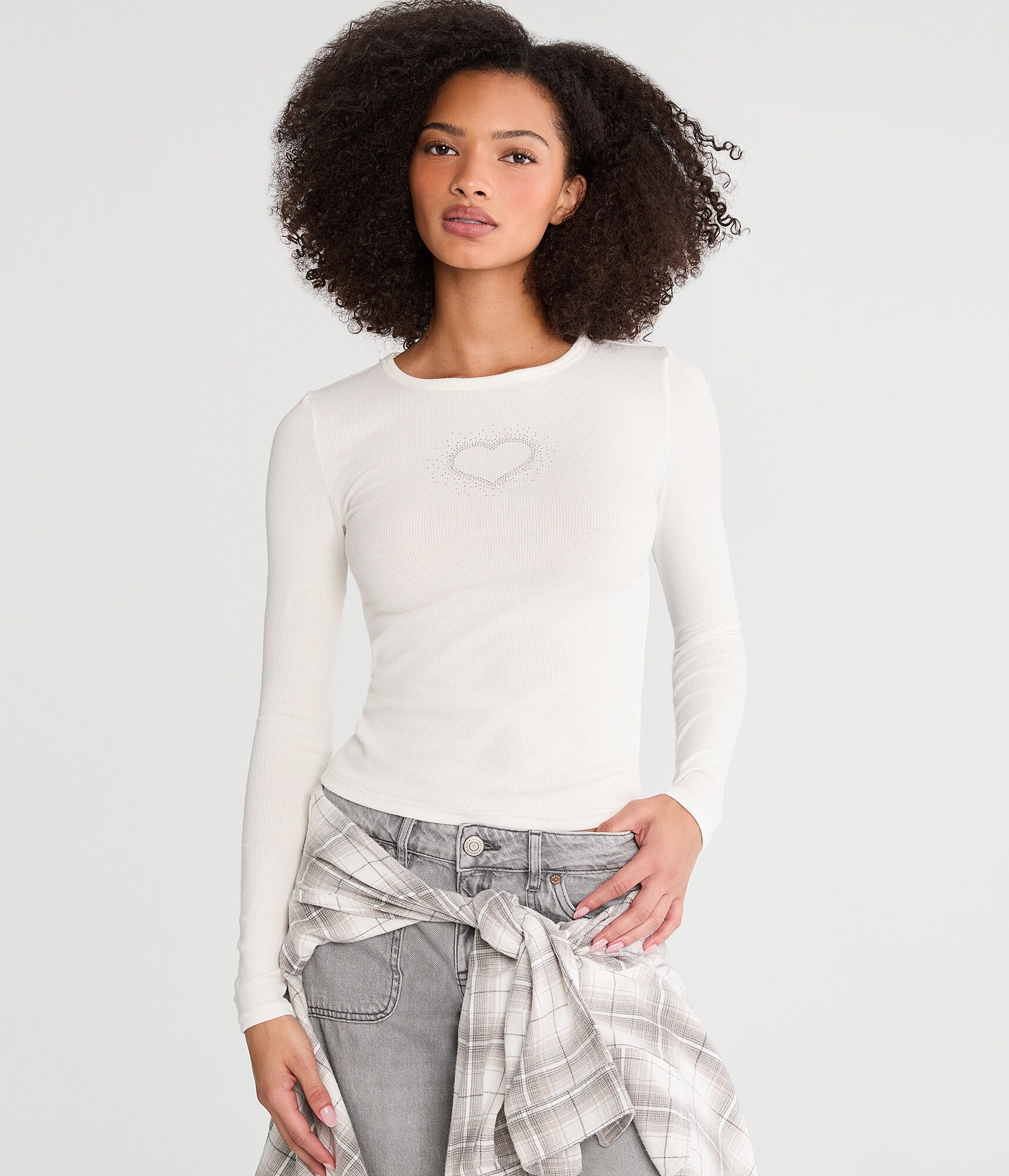 Long Sleeve Seriously Soft Rhinestone Heart Baby Tee