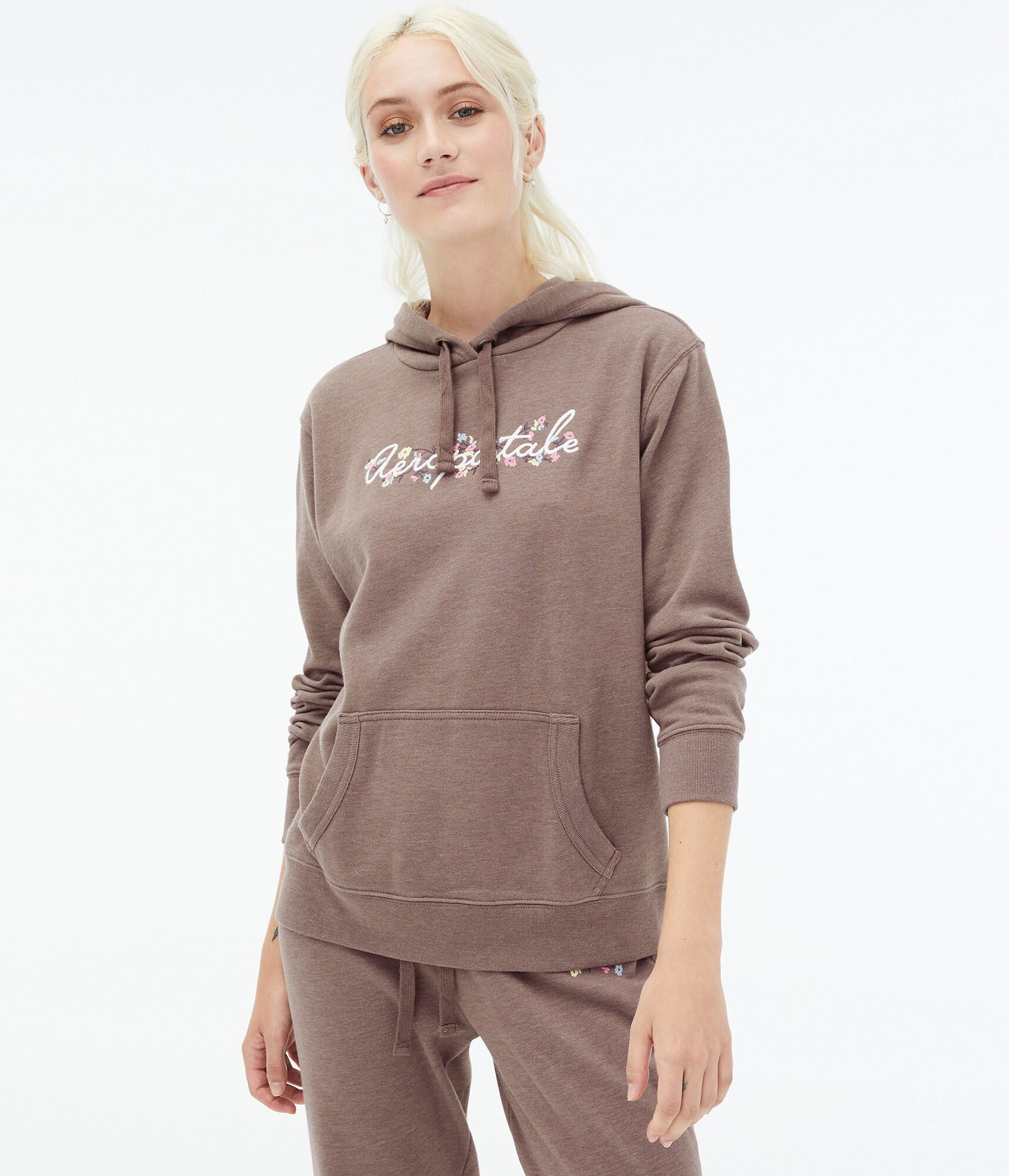 Aeropostale Script Floral Pullover Hoodie