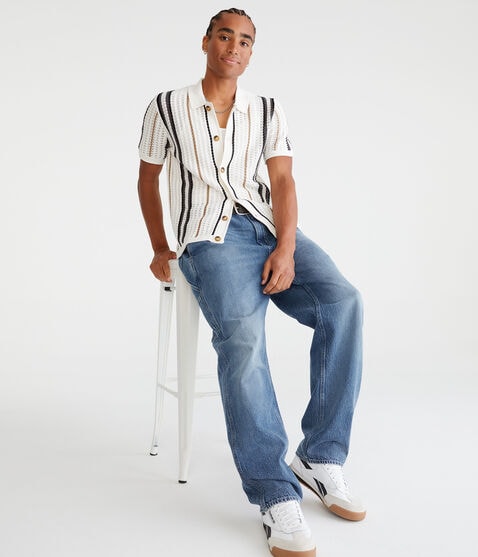 Striped Open-Knit Sweater Shirt Striped Open-Knit Sweater Shirt