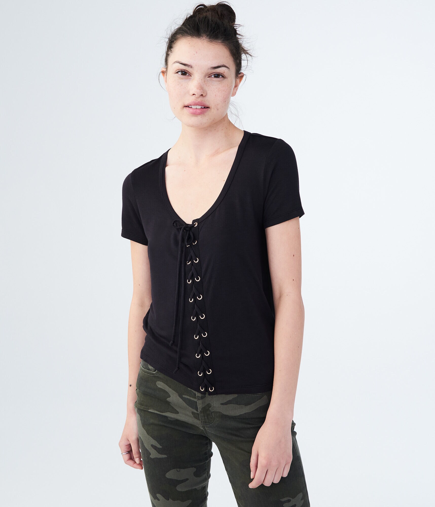 Solid Lace-Up Tee