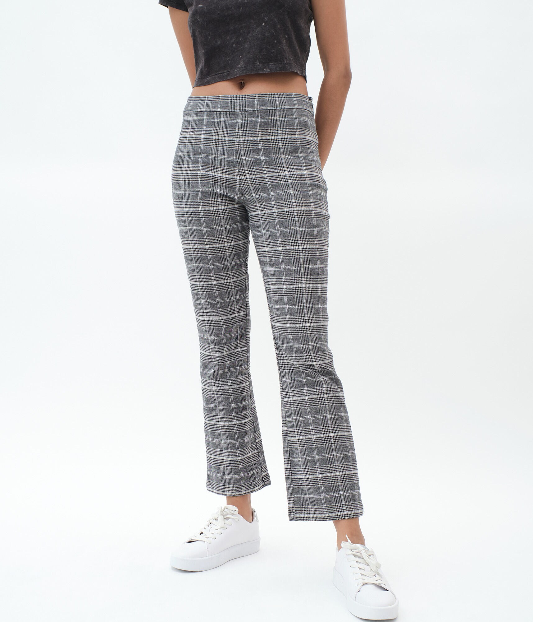 Plaid High-Waisted Kick Flare Pants