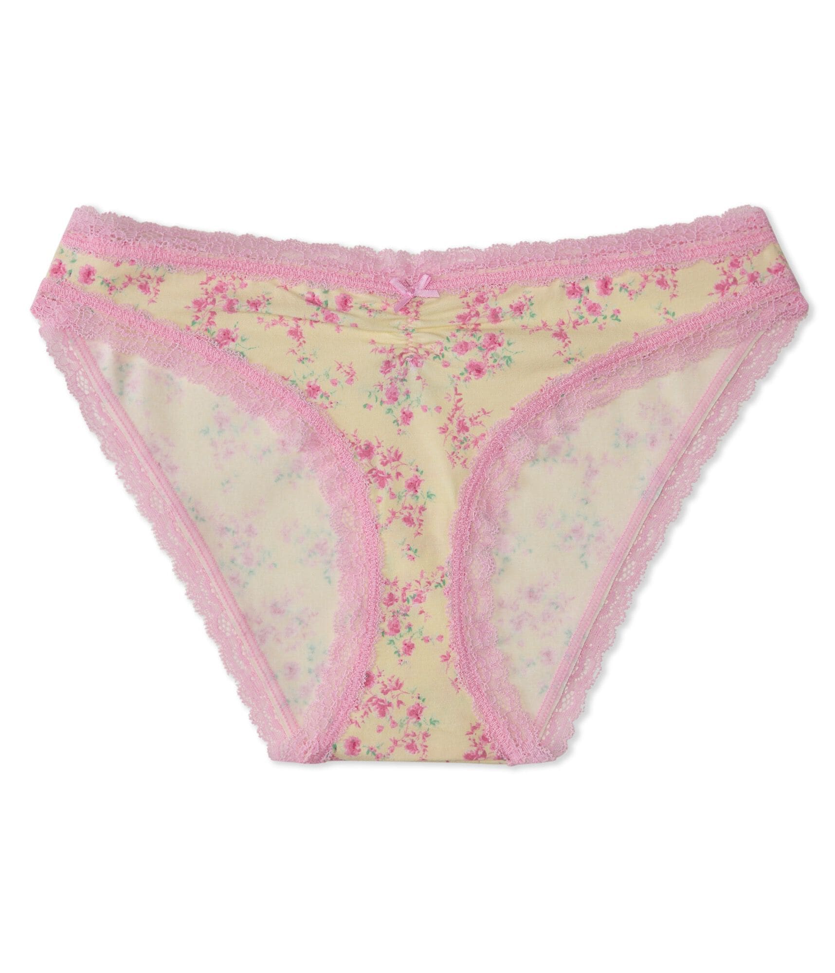 Cotton Floral Cinched Lace-Trim Low-Rise Bikini