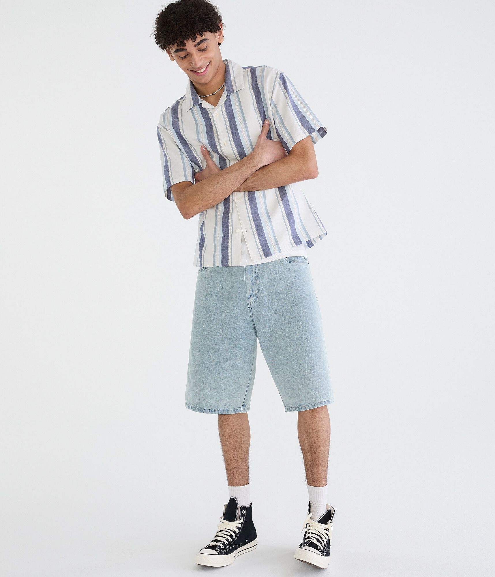 Vertical Textured Stripe Boxy Shirt