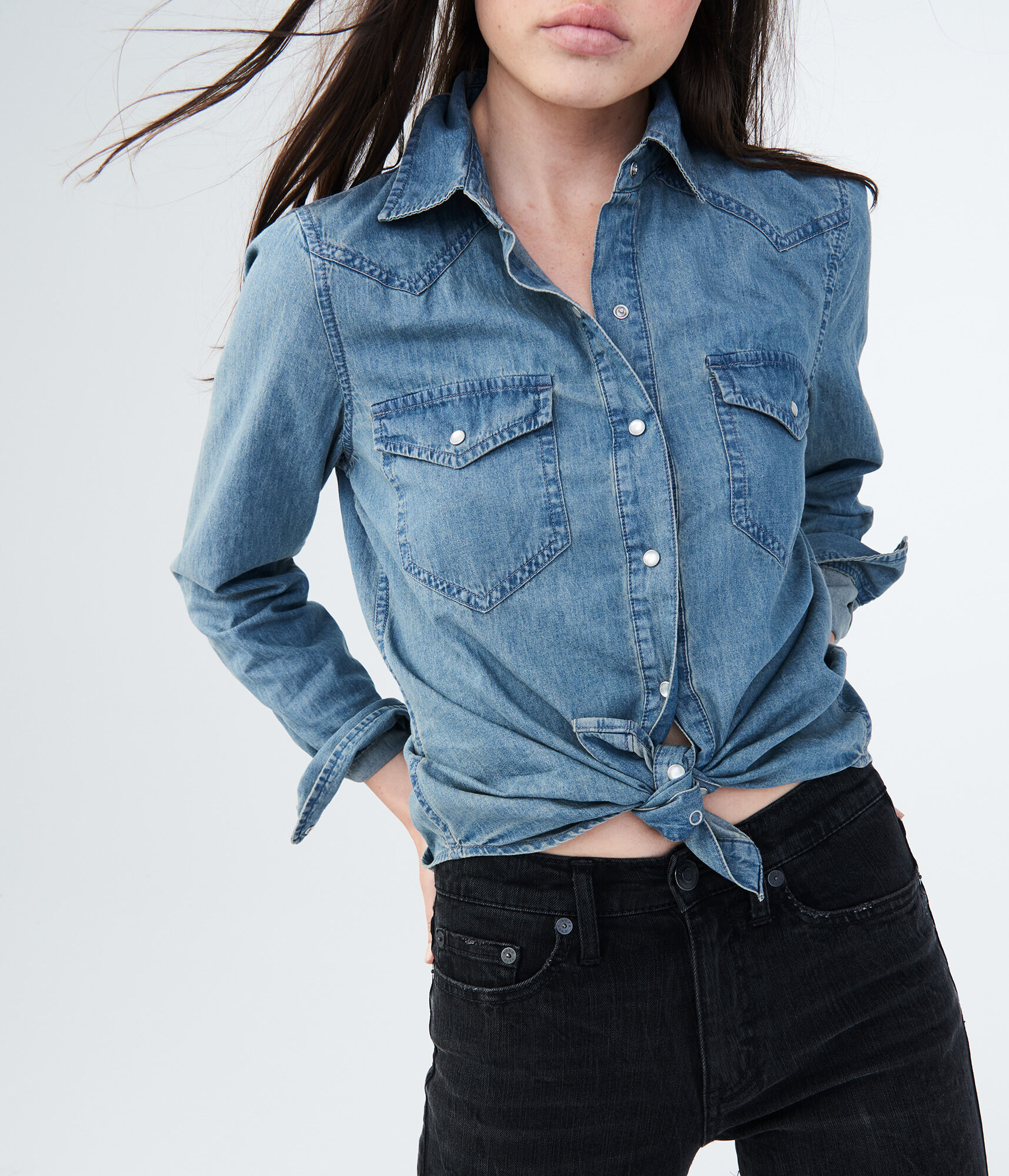 Long Sleeve Chambray Western Woven Shirt