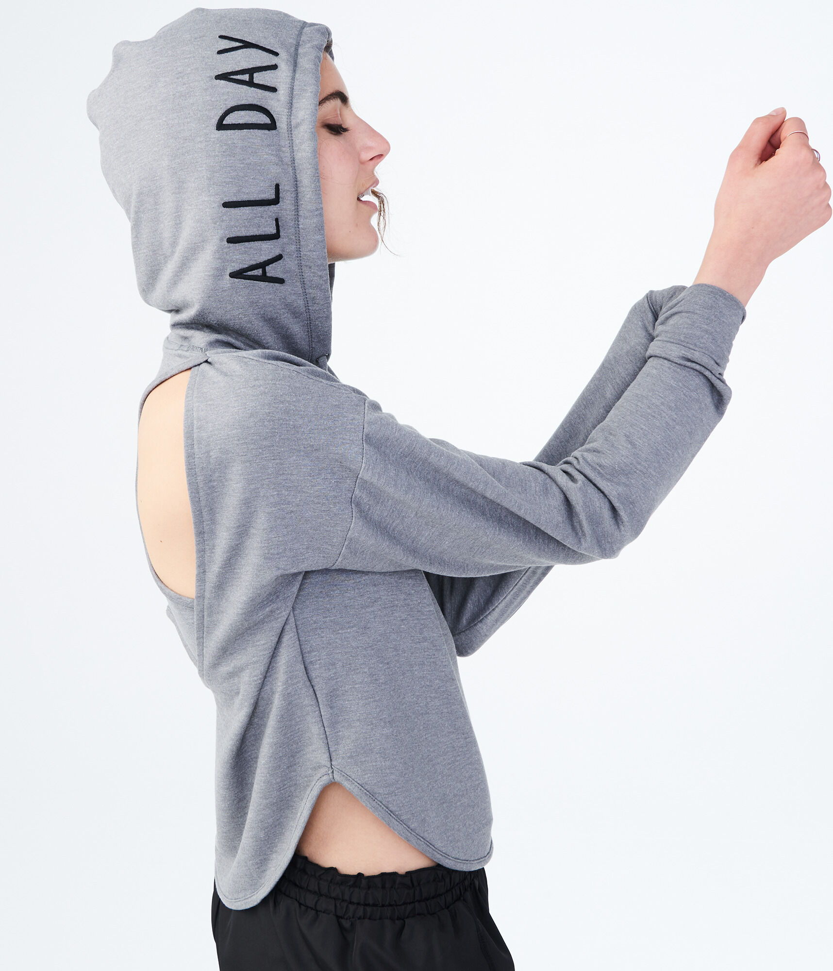 LLD All Day All Night Cutout-Back Pullover Hoodie