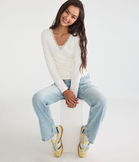 Long Sleeve Crossover Lace V-Neck Tee Long Sleeve Crossover Lace V-Neck Tee