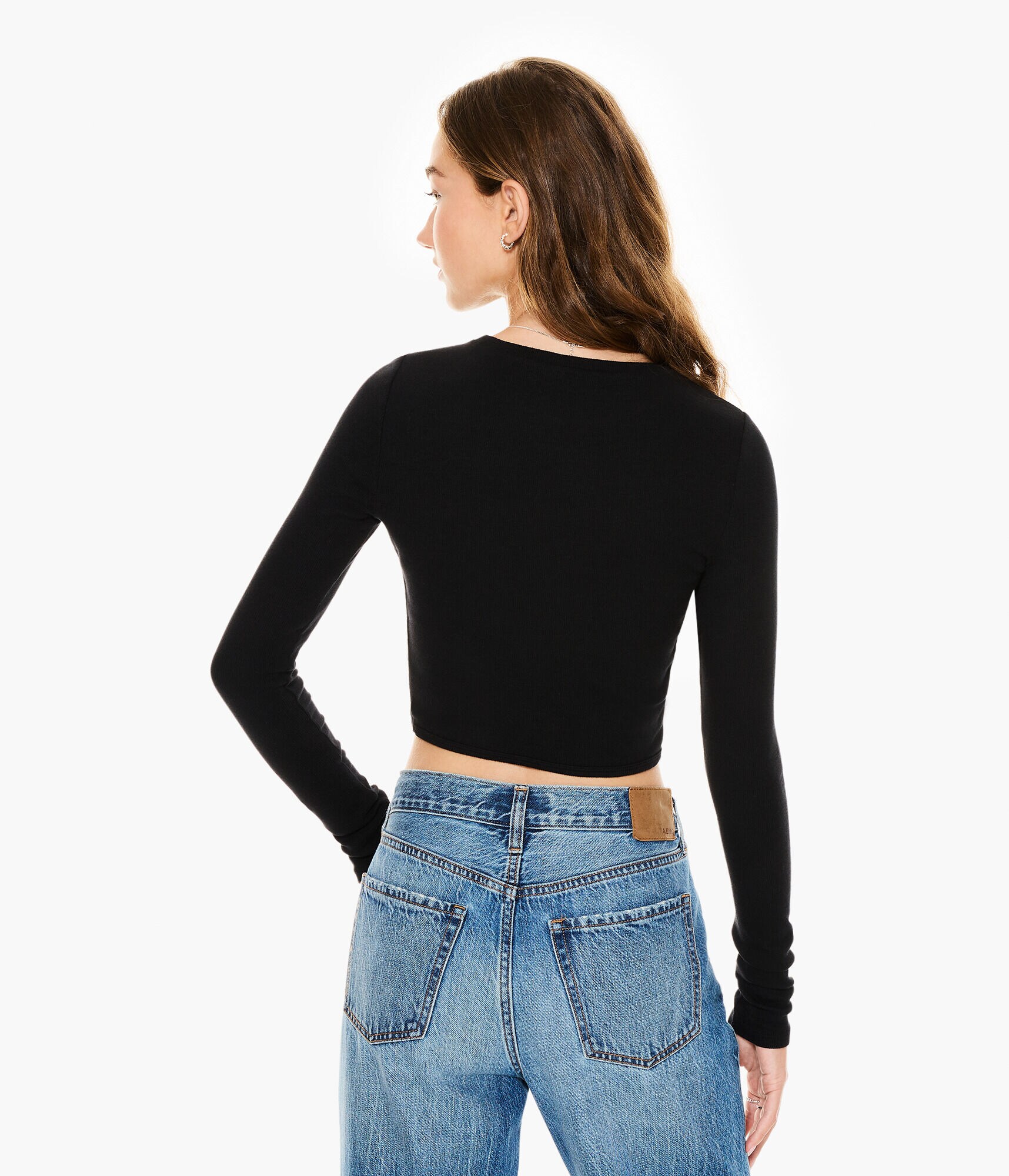 Long Sleeve Twist-Front Crop Top