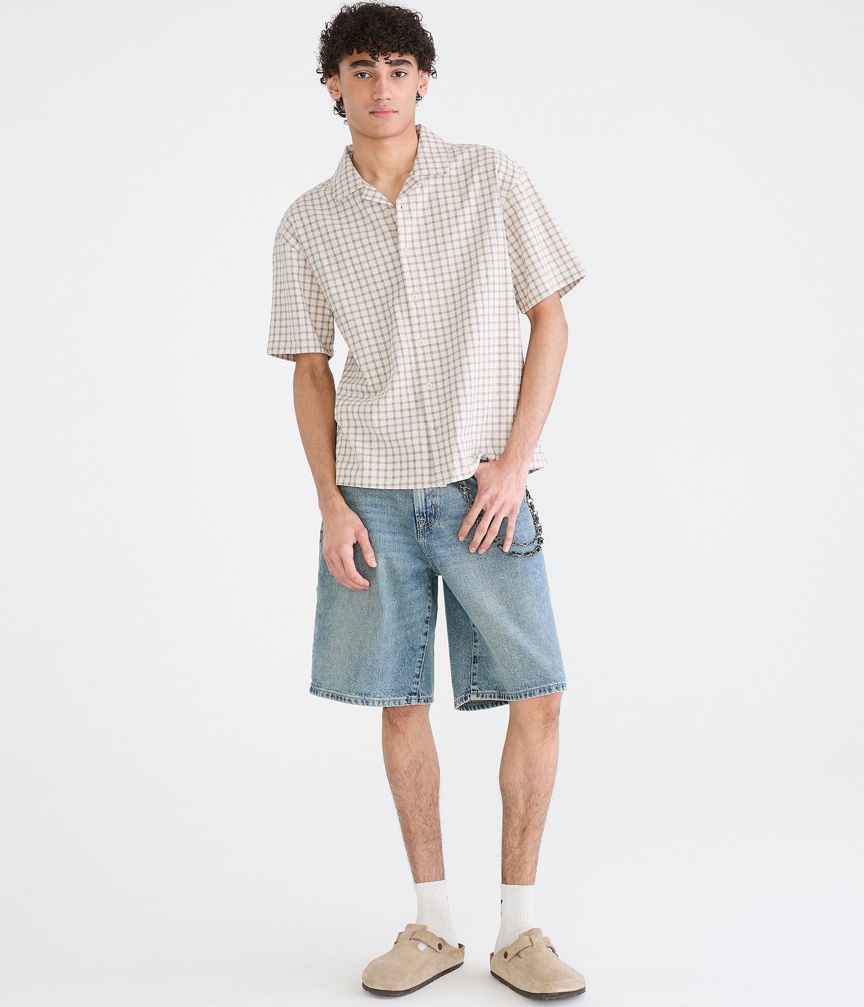 Microplaid Boxy Camp Shirt