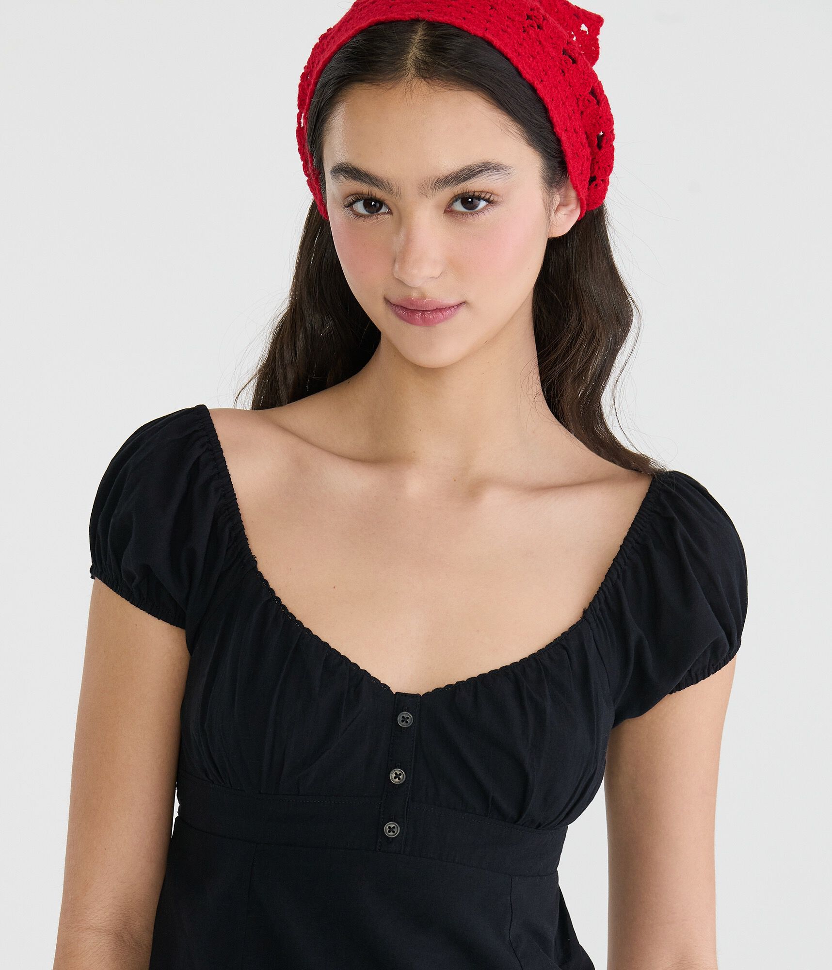 Eyelet Tie-Back Babydoll Top