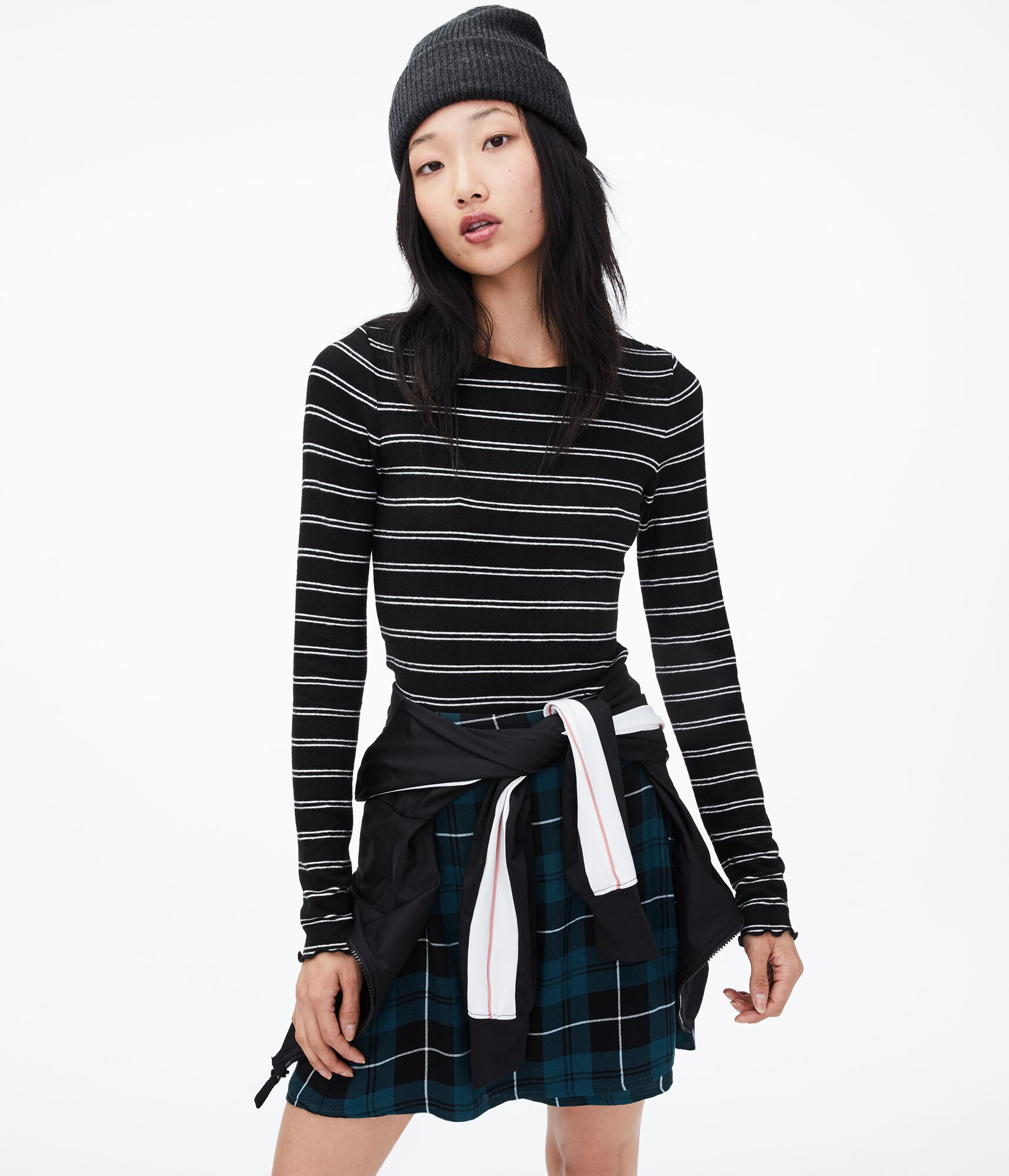 Long Sleeve Striped Shrunken Tee