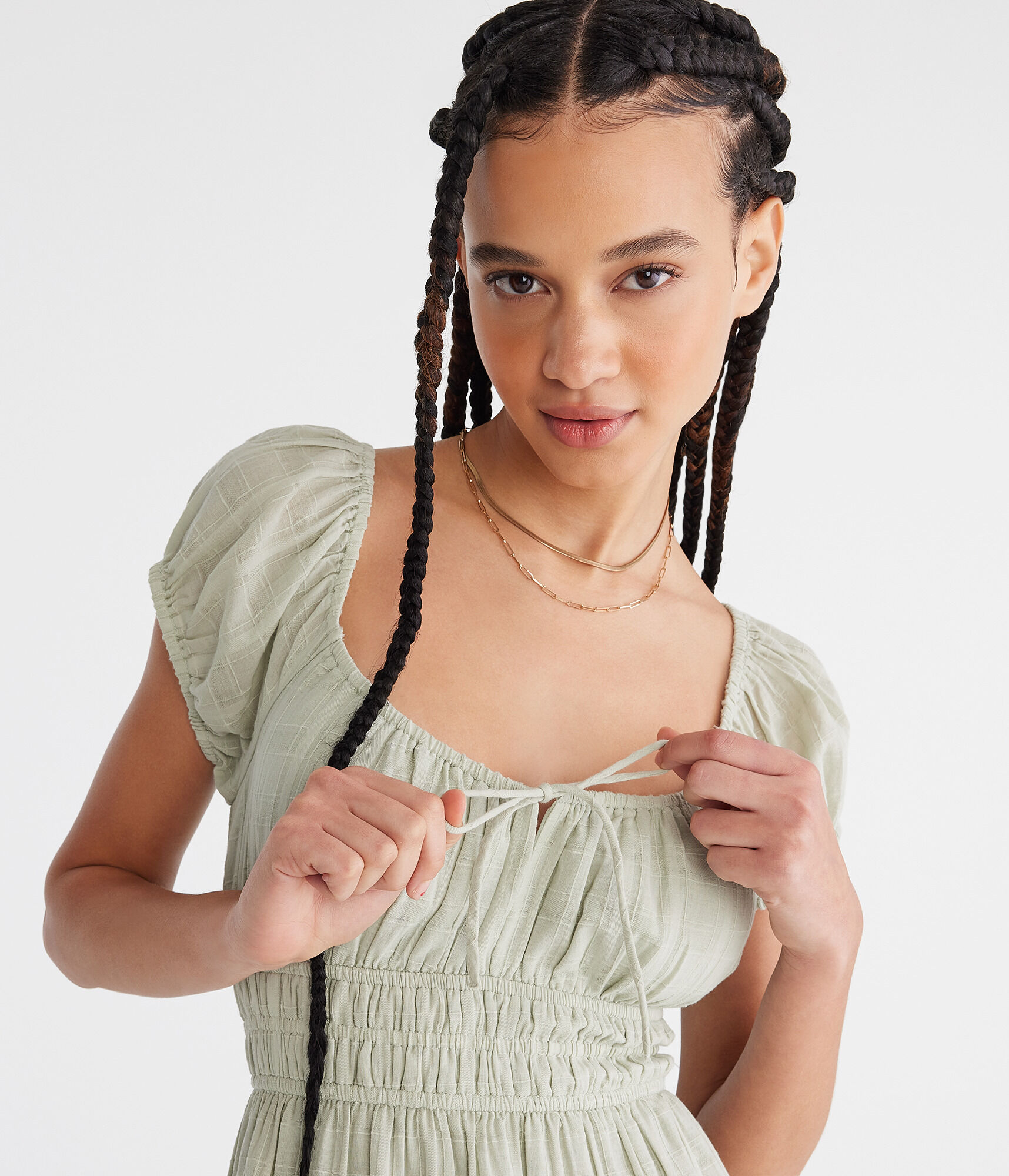 Solid Scoop-Neck Ruffled Fit & Flare Dress
