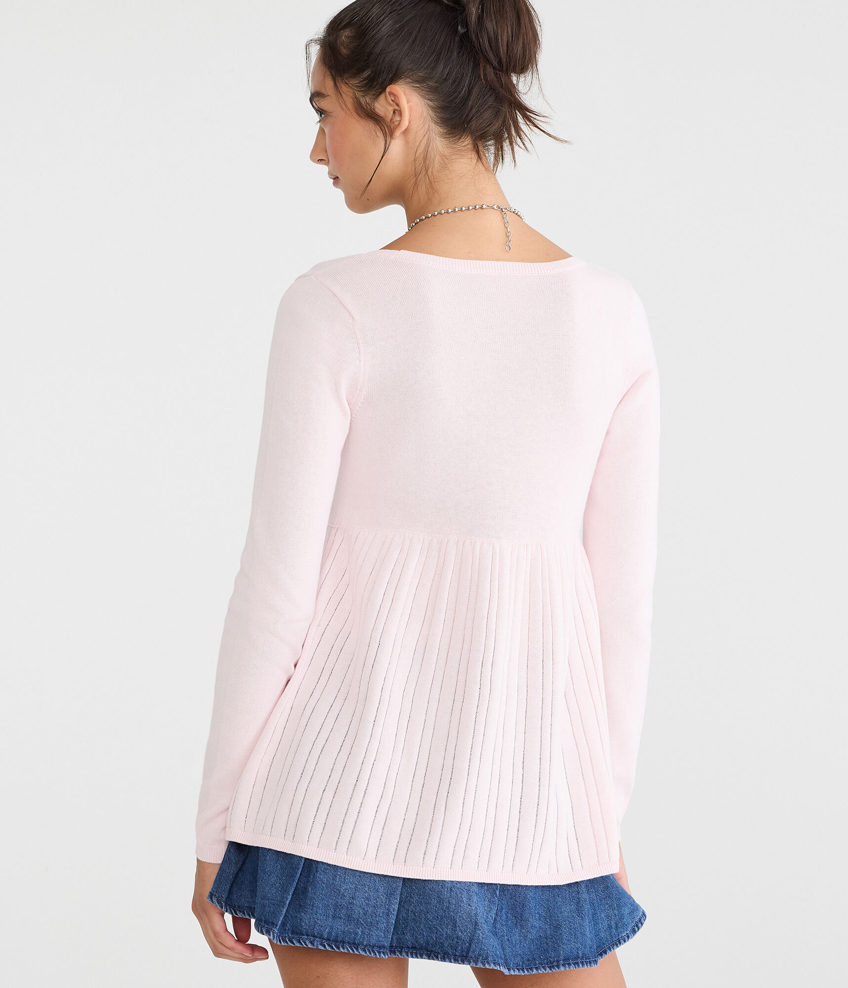 Cable Open-Stitch Square-Neck Babydoll Sweater