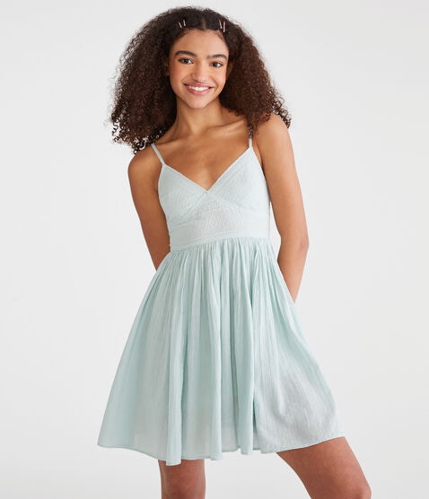 Solid V-Neck Gauze Babydoll Dress Solid V-Neck Gauze Babydoll Dress