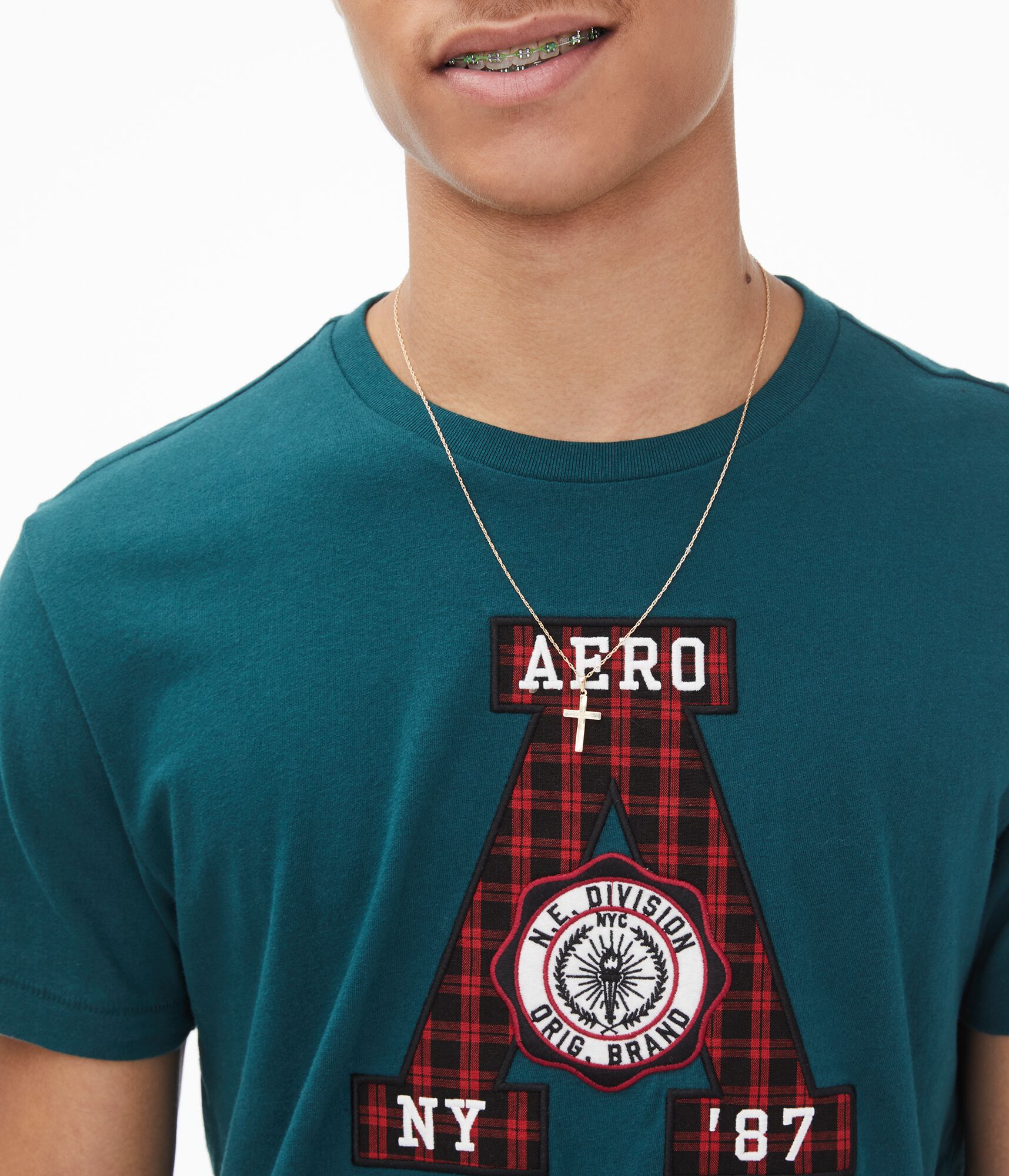 Plaid Letter Appliqu&eacute; Graphic Tee