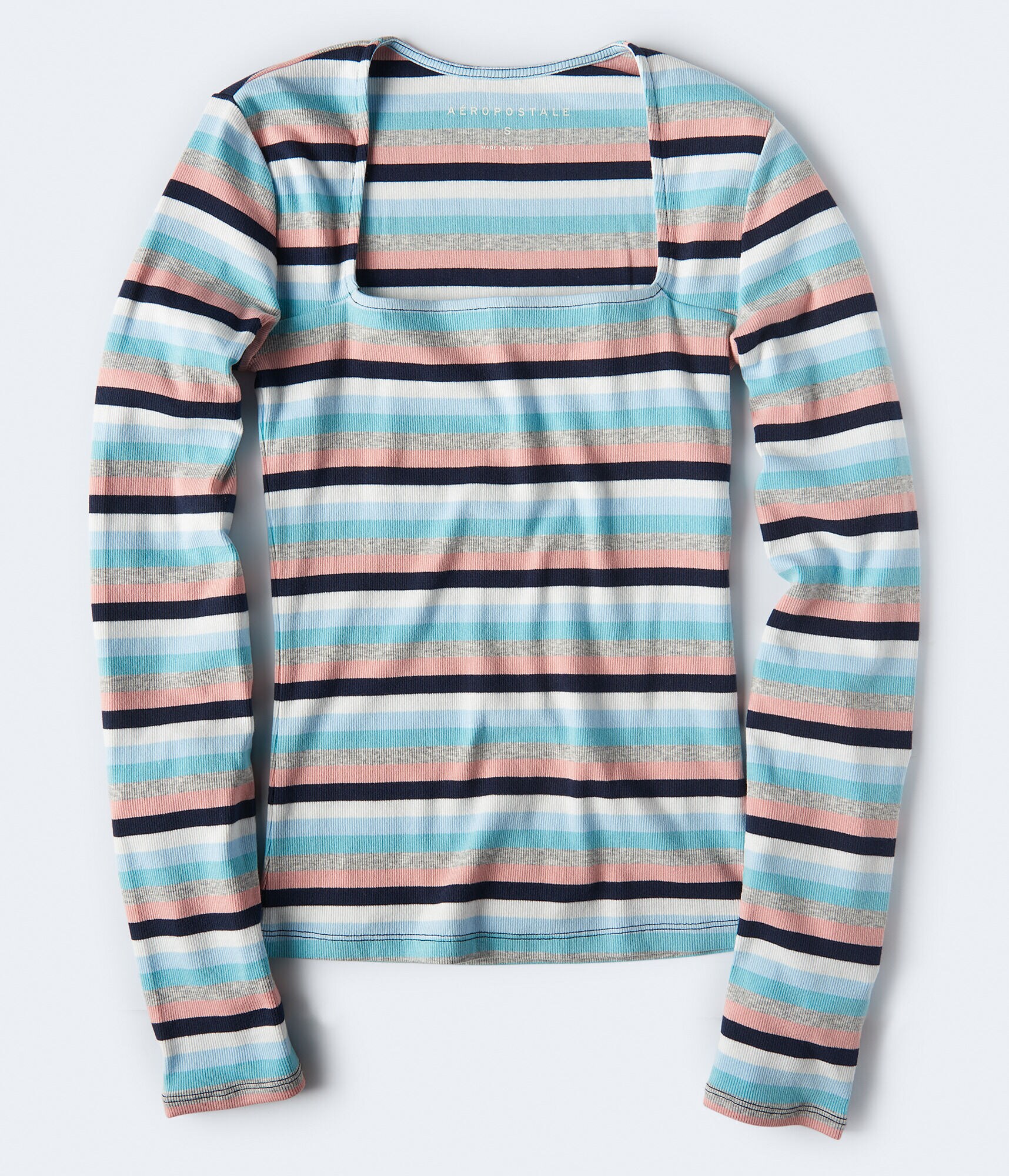 Long Sleeve Striped Square-Neck Bodycon Top