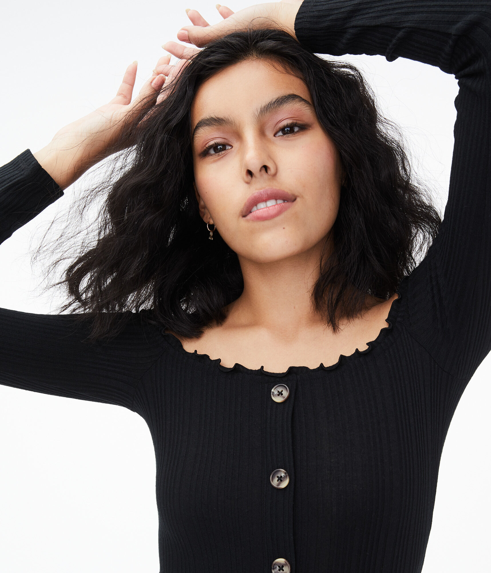 Long Sleeve Seriously Soft Buttoned Off-The-Shoulder Bodycon Top