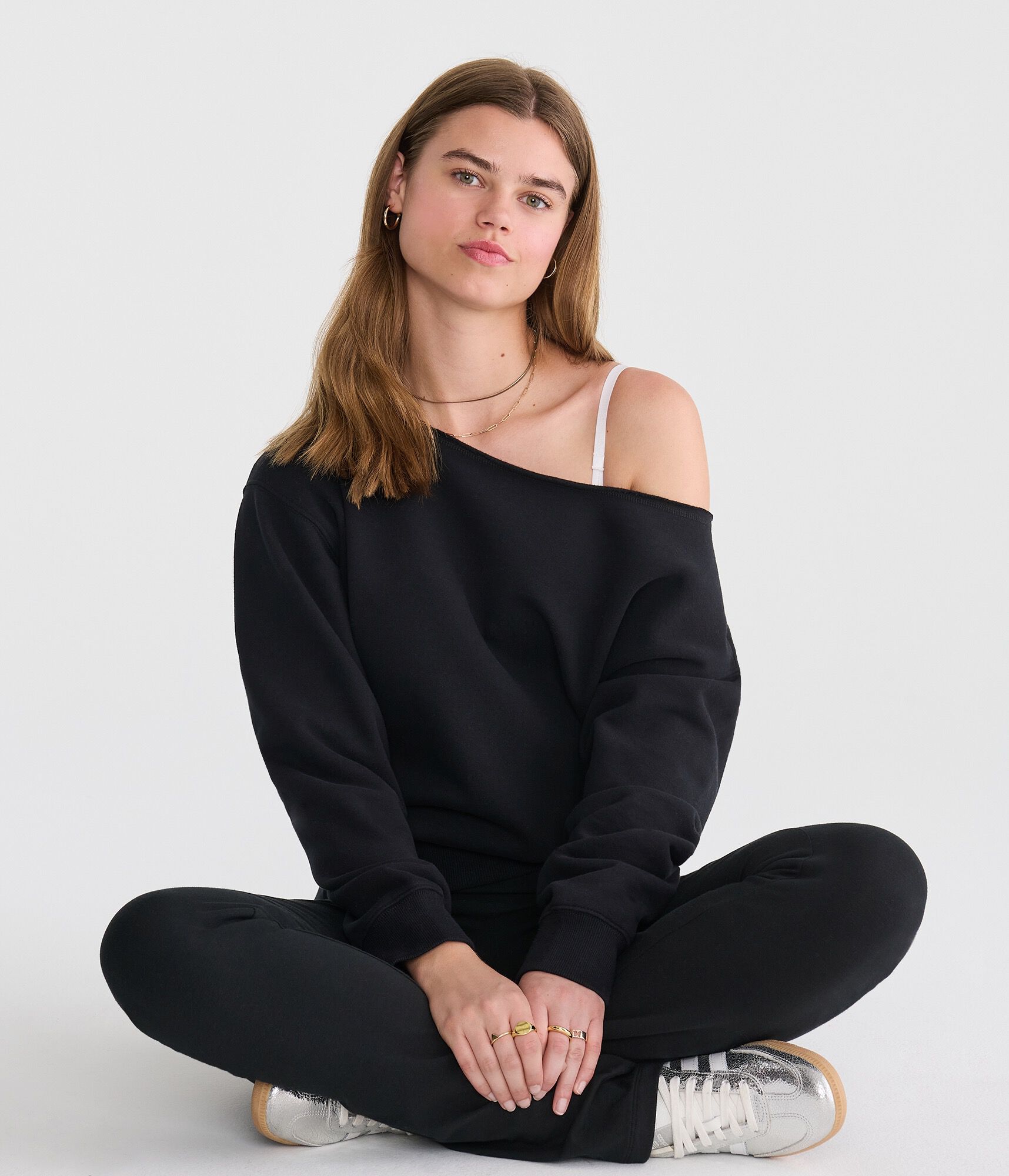 Cloud Soft Cinched Waist Off-The-Shoulder Sweatshirt