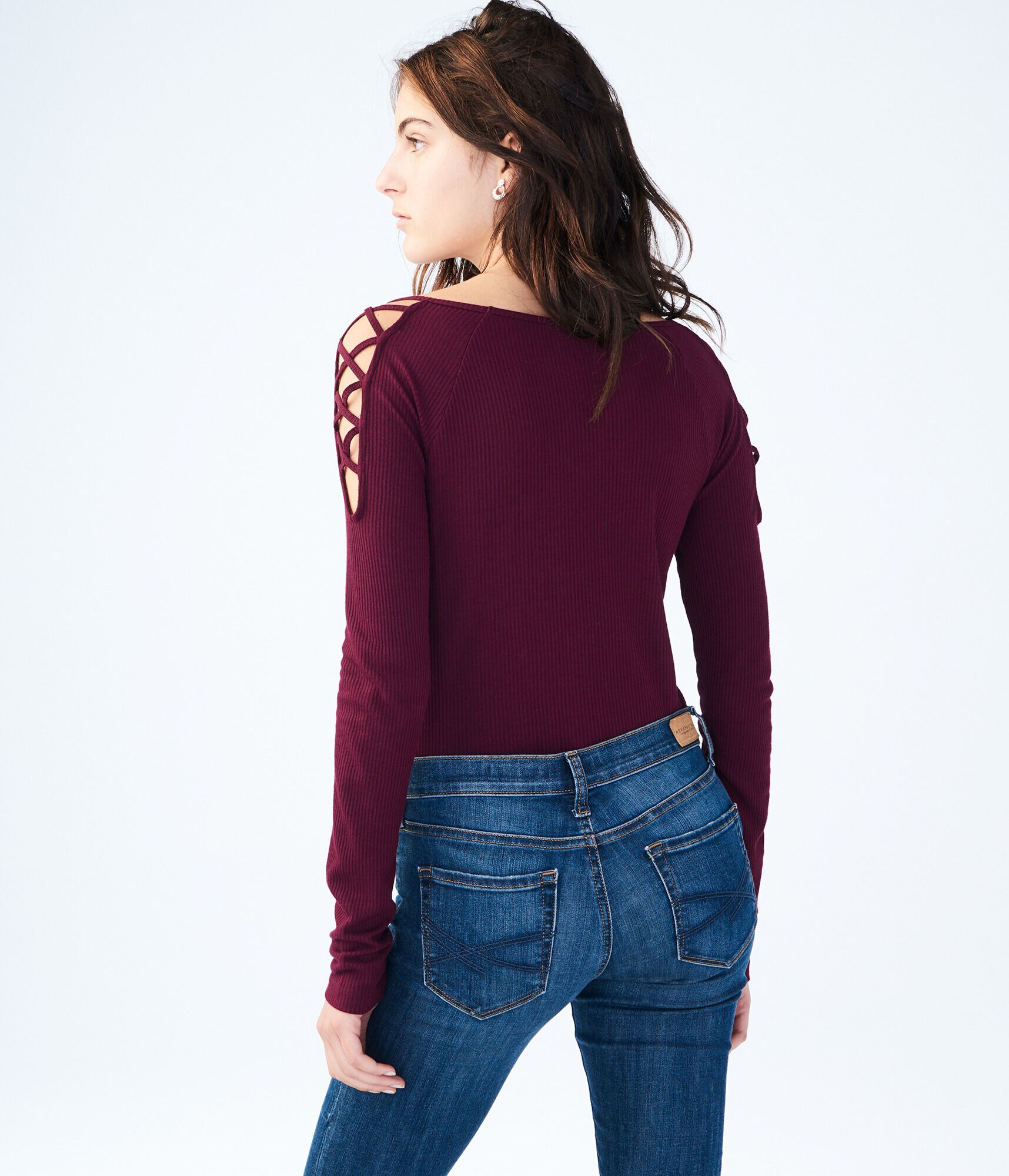 Long Sleeve Strappy Shoulder V-Neck Top