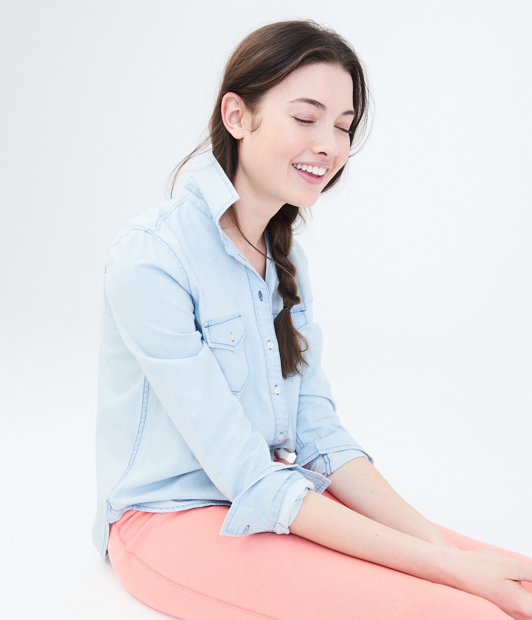 Long Sleeve Light Chambray Button-Down Shirt