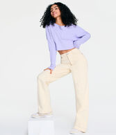 Long Sleeve Waffle-Knit Cropped Henley Tee