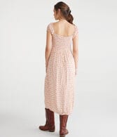 Floral Scoop-Neck Tie-Front Midi Dress