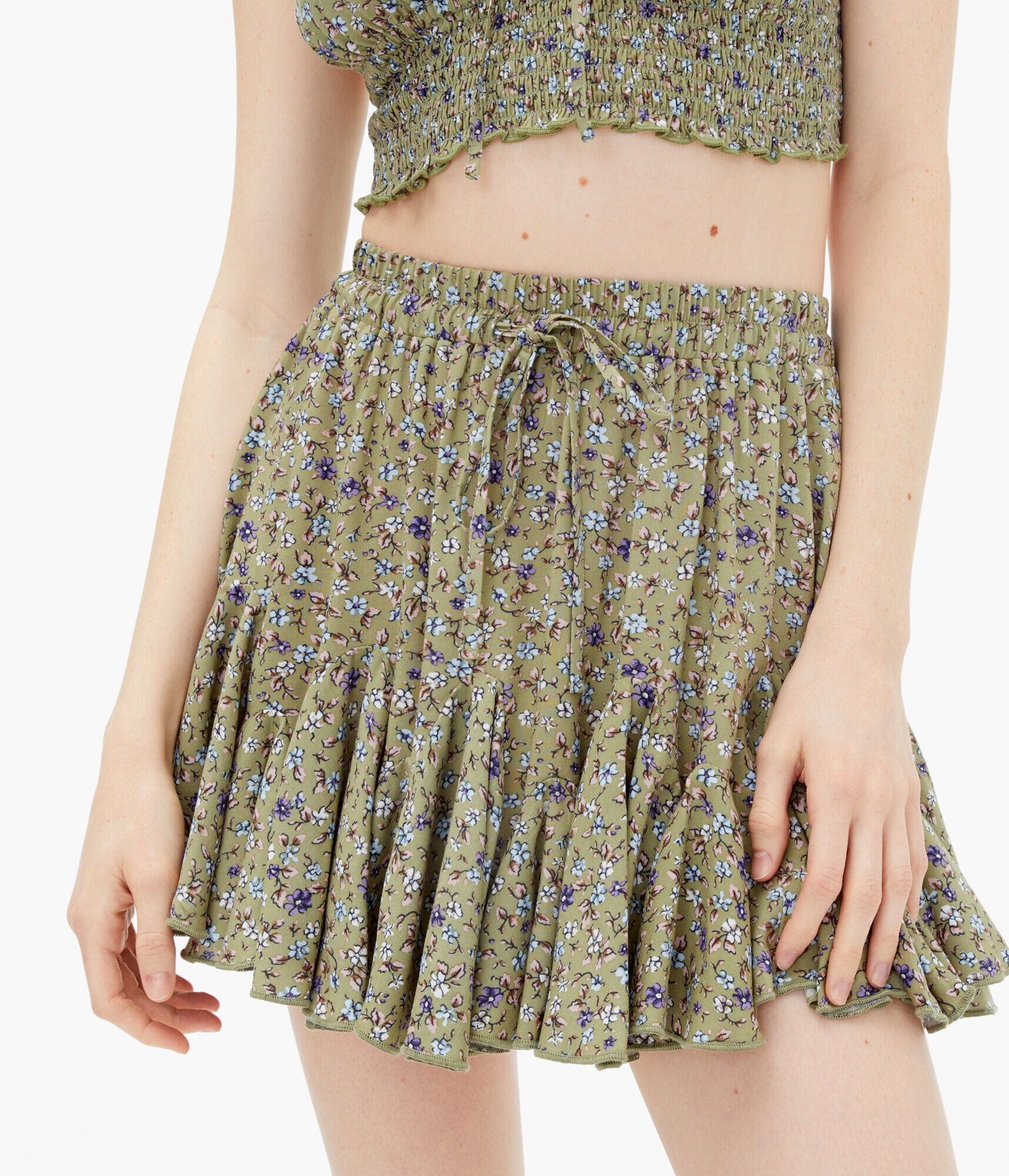 Floral High-Waisted Tie-Front Flippy Skirt