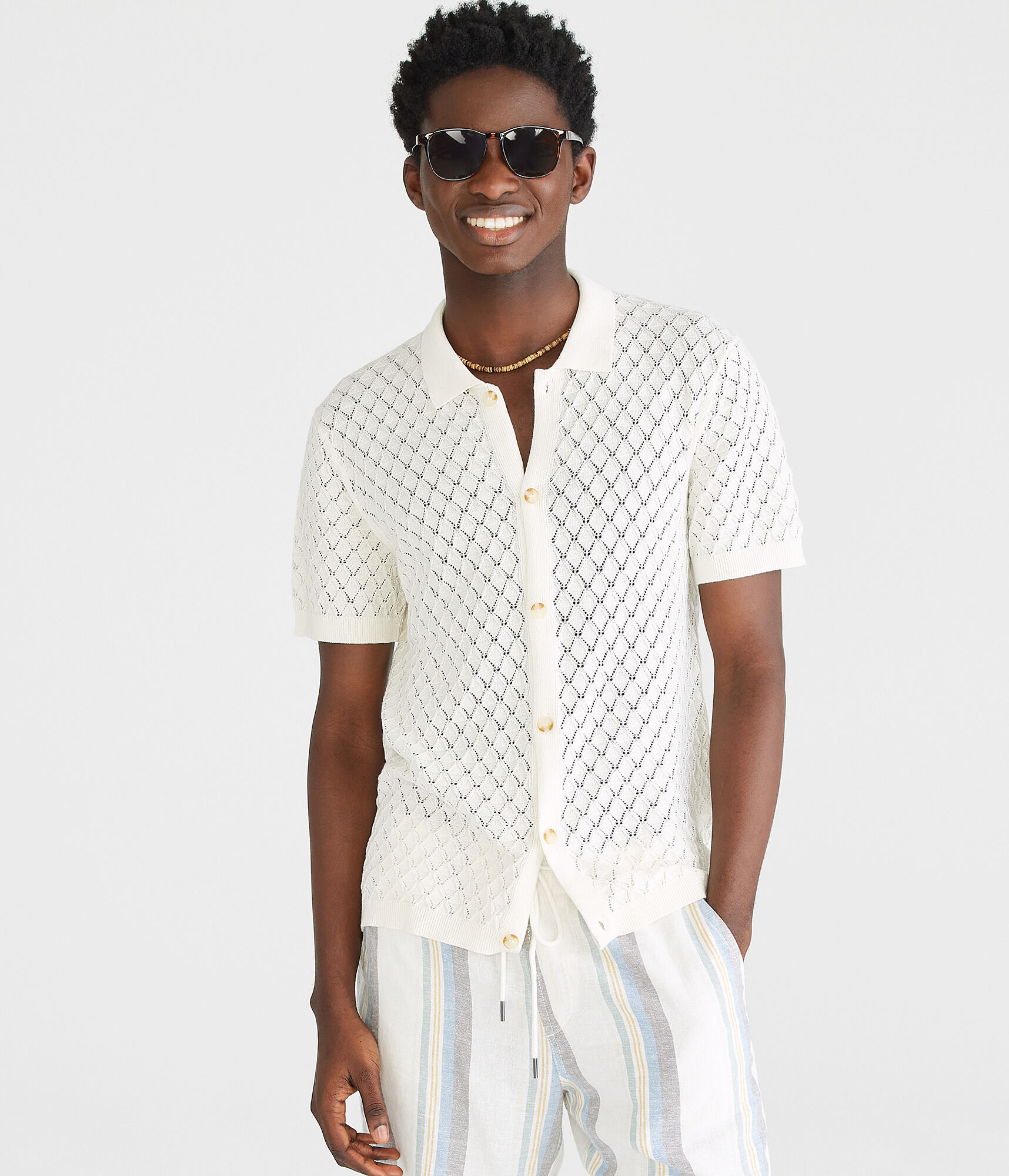 Diamond Crocheted Knit Shirt