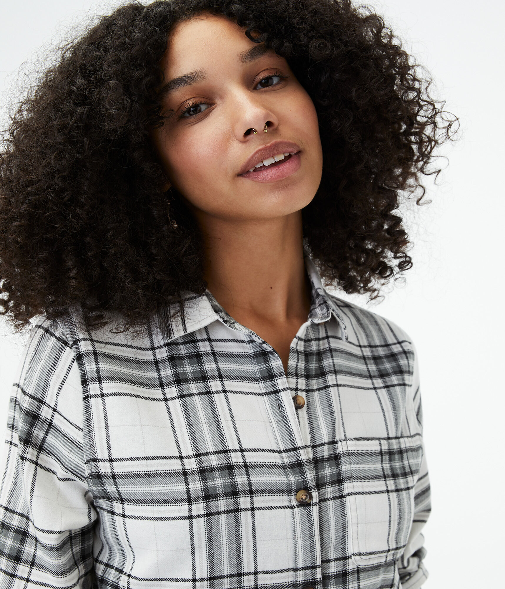 Long Sleeve Plaid Flannel Boyfriend Button-Down Shirt