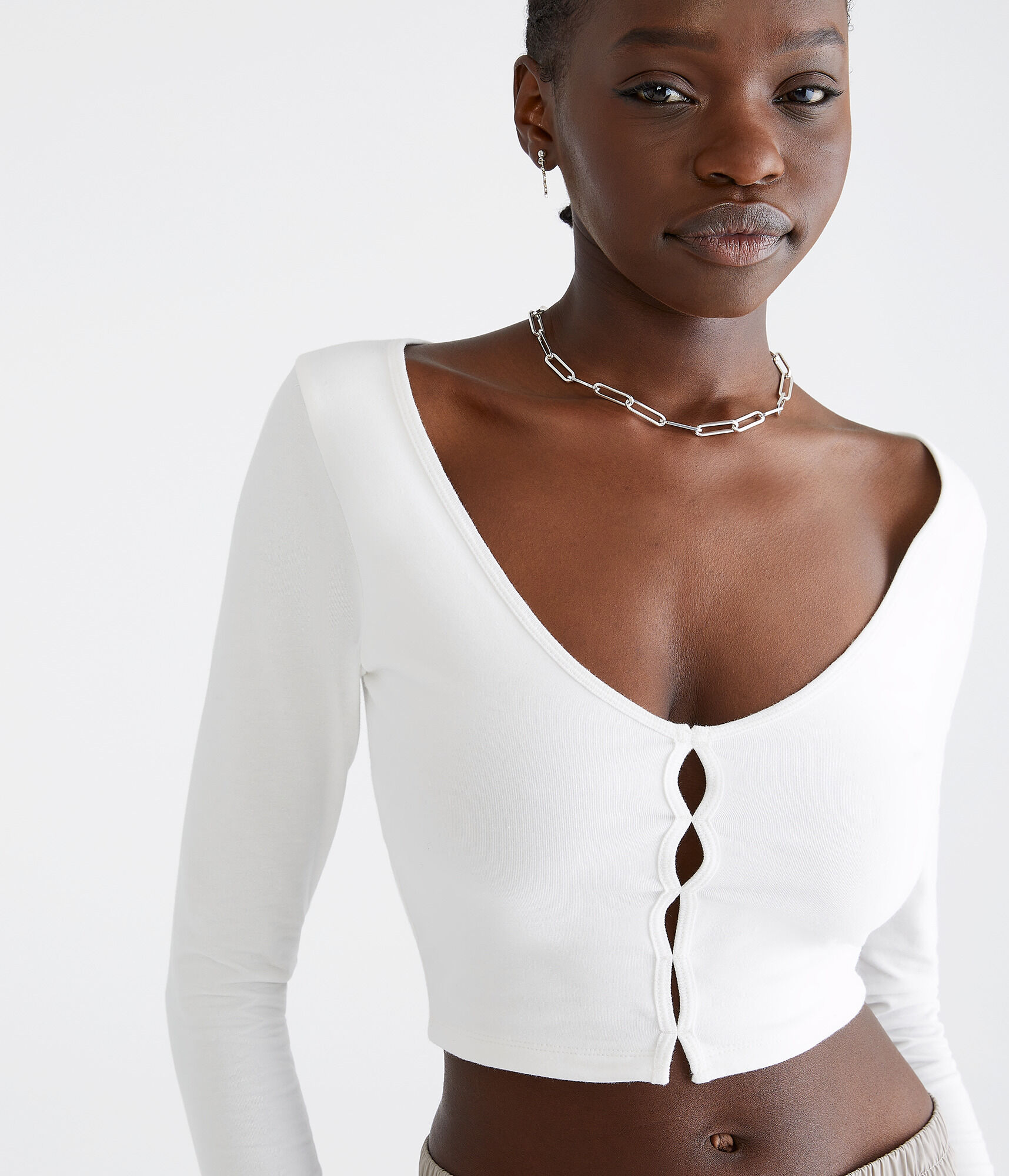 Long Sleeve Peekaboo Cutout Cropped Top
