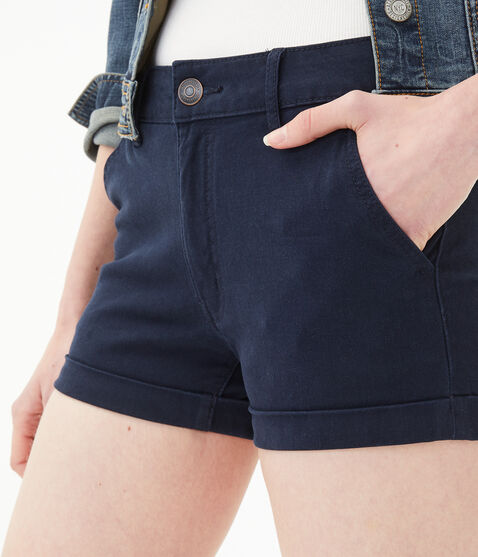 High-Rise Twill Midi Shorts