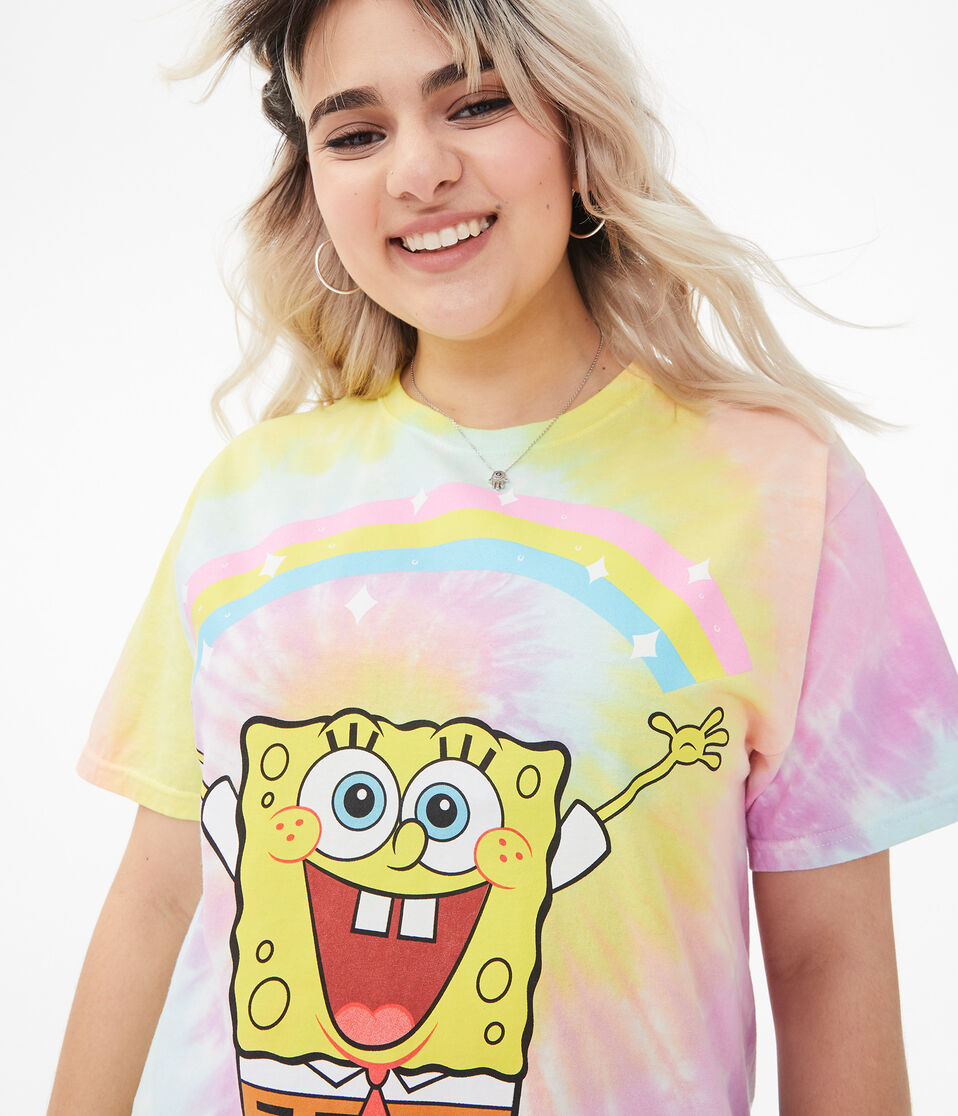 SpongeBob Rainbow Tie-Dye Boyfriend Graphic Tee