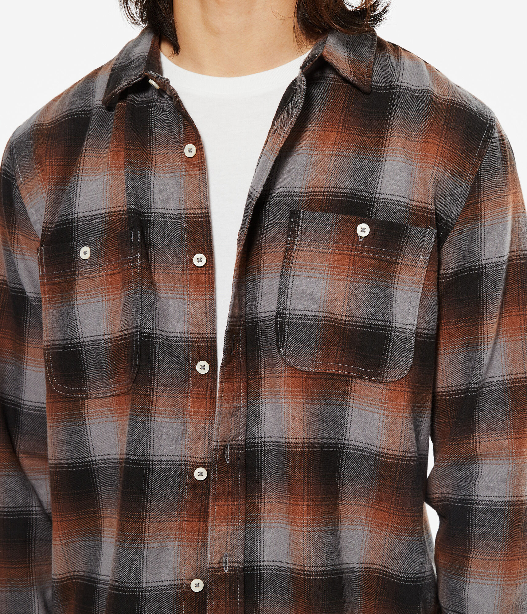 Long Sleeve Relaxed Washed Plaid Flannel Shirt