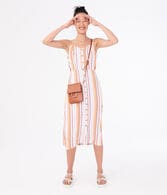Striped Button-Front Midi Dress***
