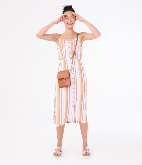 Striped Button-Front Midi Dress*** Striped Button-Front Midi Dress***