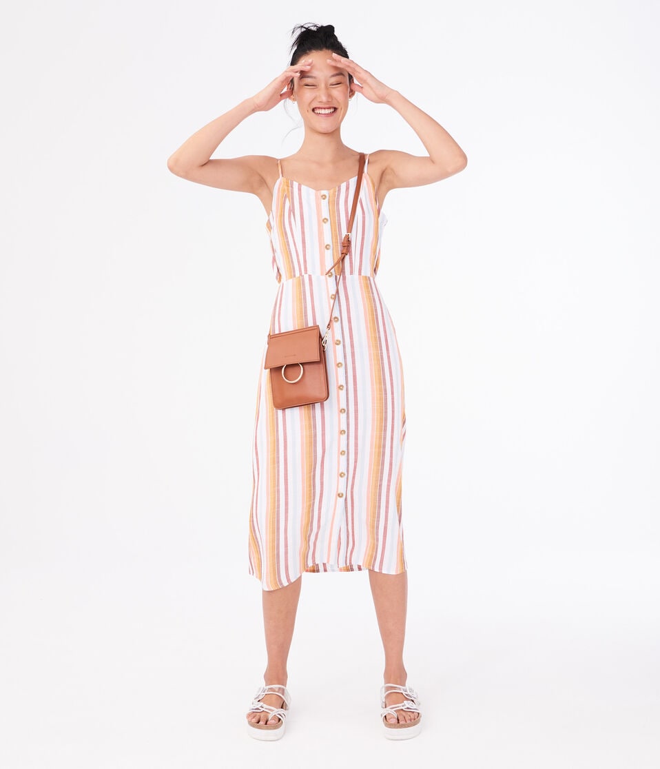 Striped Button-Front Midi Dress***
