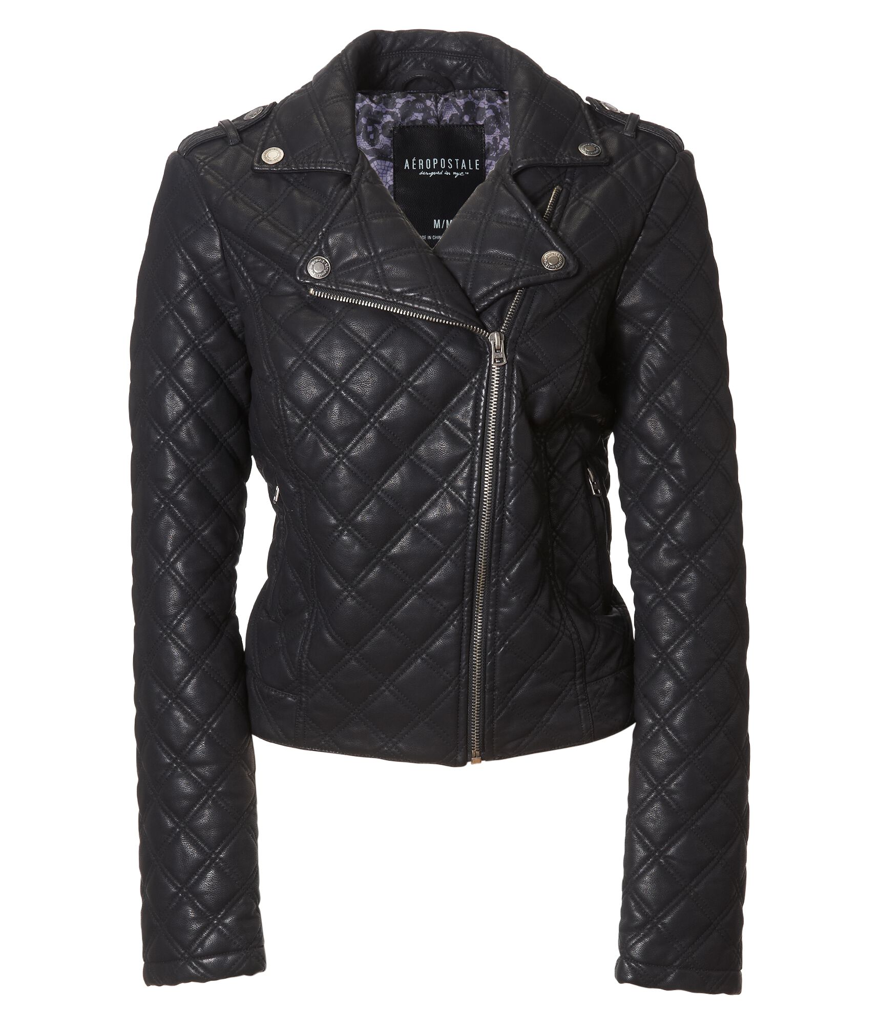 Quilted Faux Leather Moto Jacket | Aeropostale Quilted Faux Leather Moto Jacket | Aeropostale
