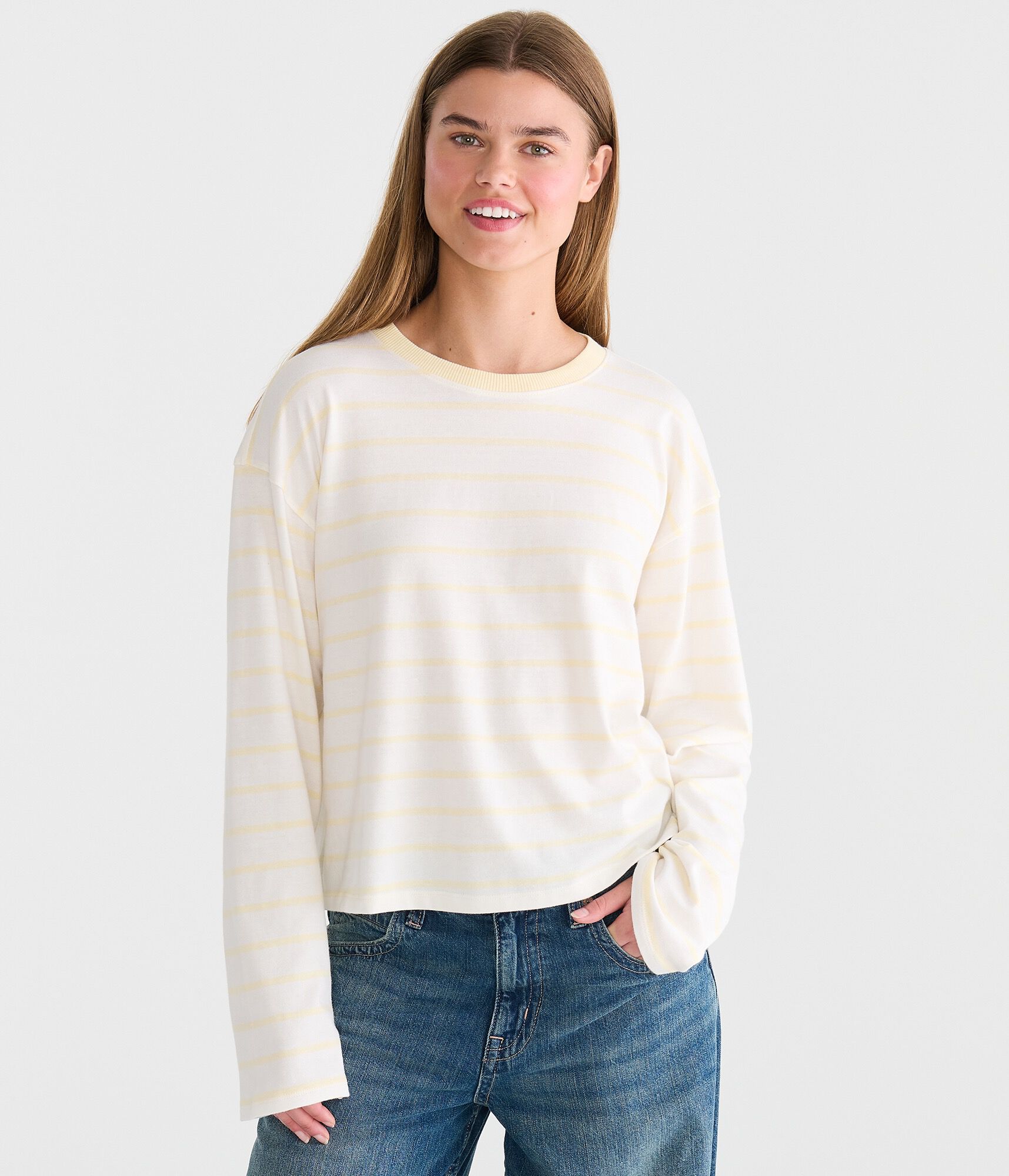 Long Sleeve Striped Oversized Crew Tee