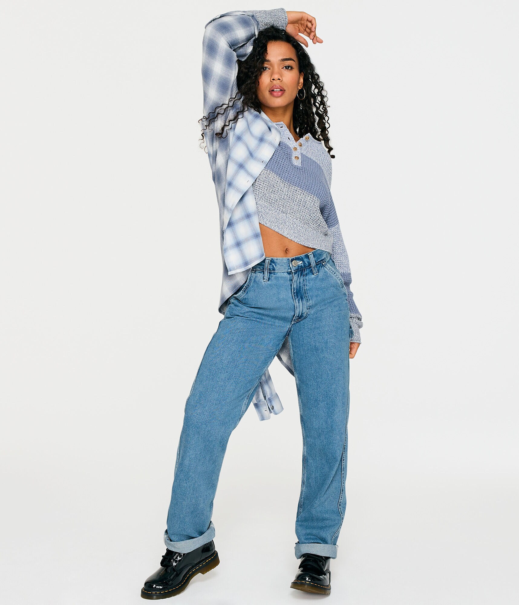 Striped Cropped Henley Sweater