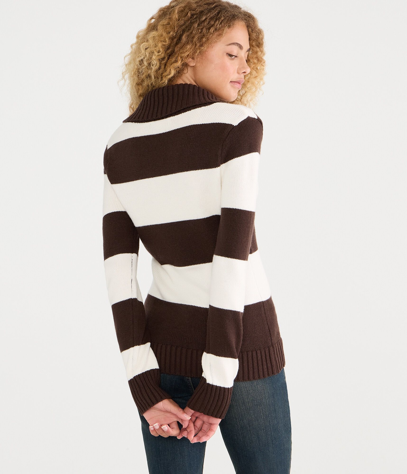 Striped Shawl Collar V-Neck Sweater