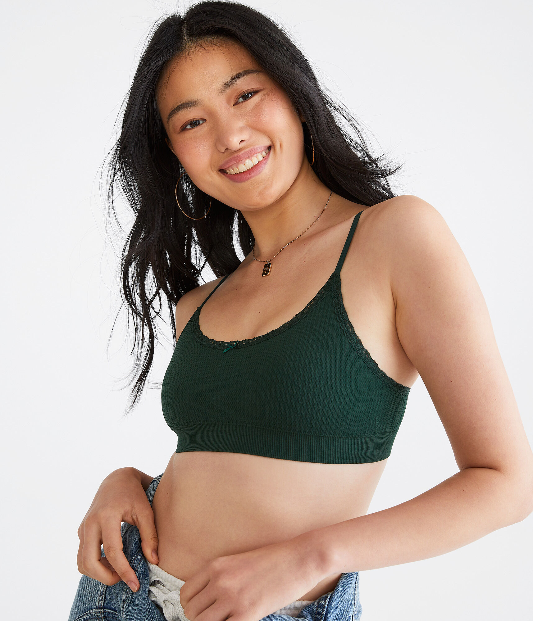 Seamless Lace-Trim Scoop Bralette