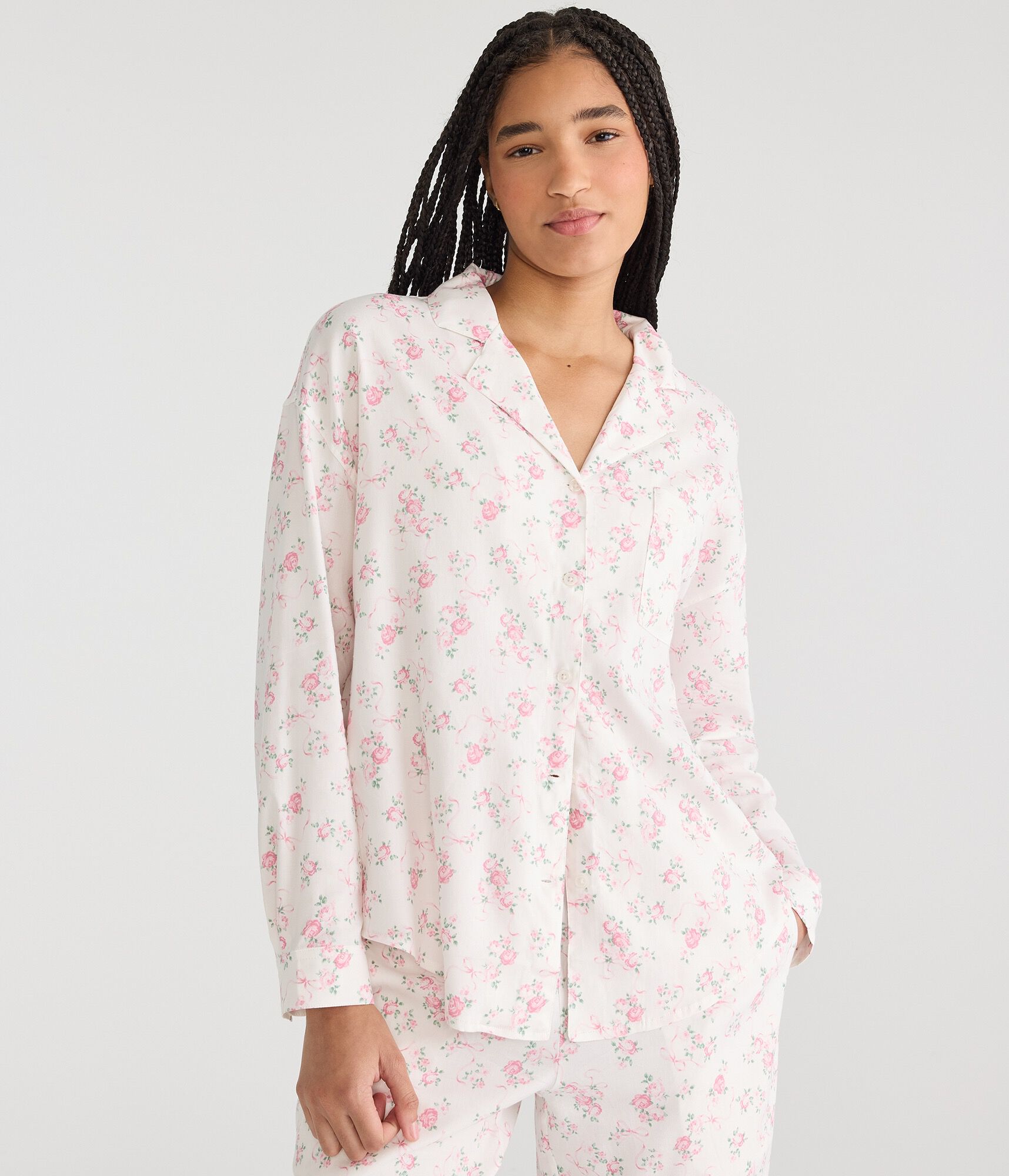 Long Sleeve Floral Bow Sleep Shirt