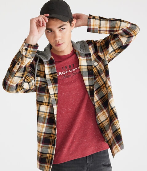 Long Sleeve Hooded Plaid Flannel Shirt