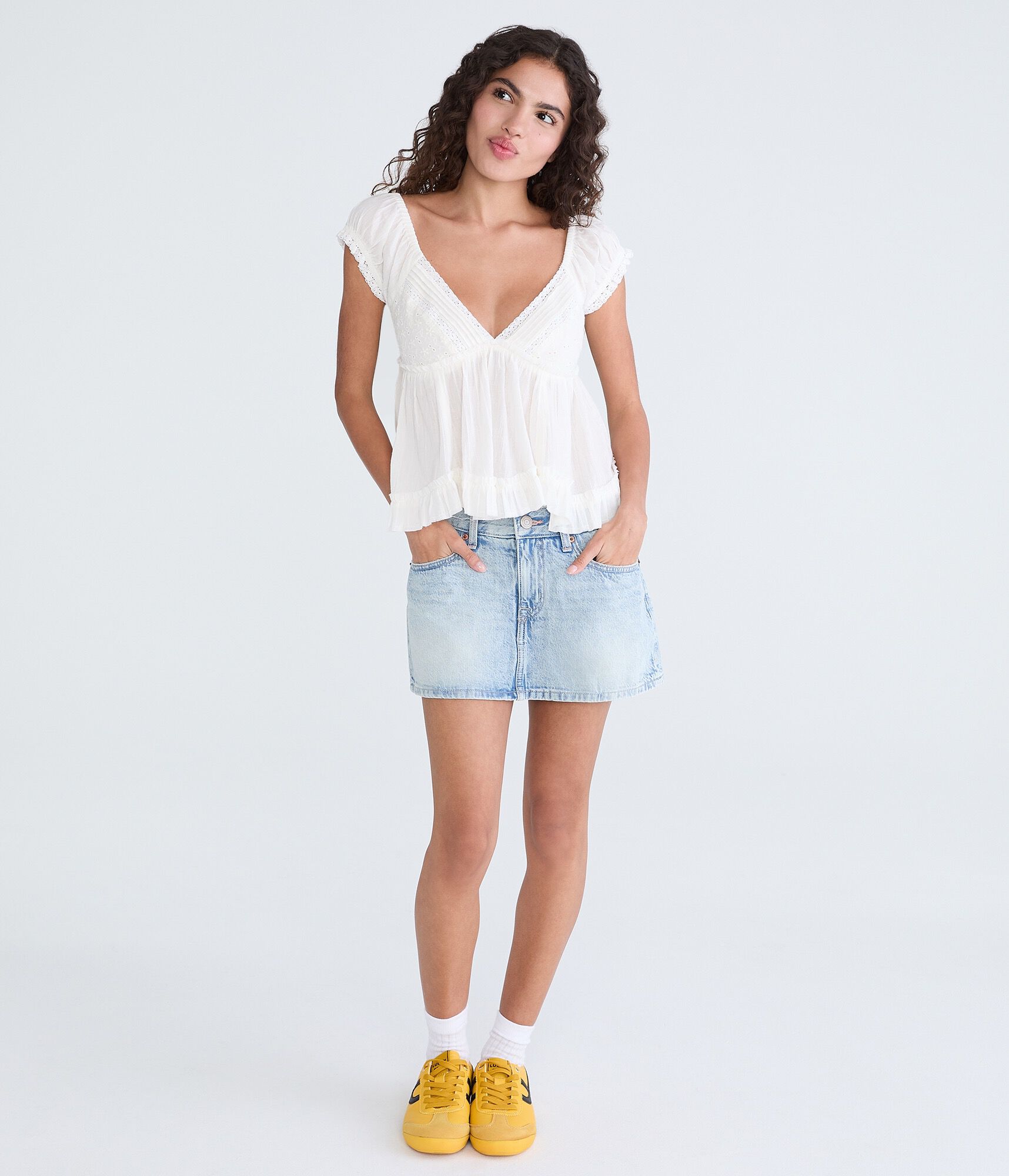 Gauzy Pleated Babydoll Top