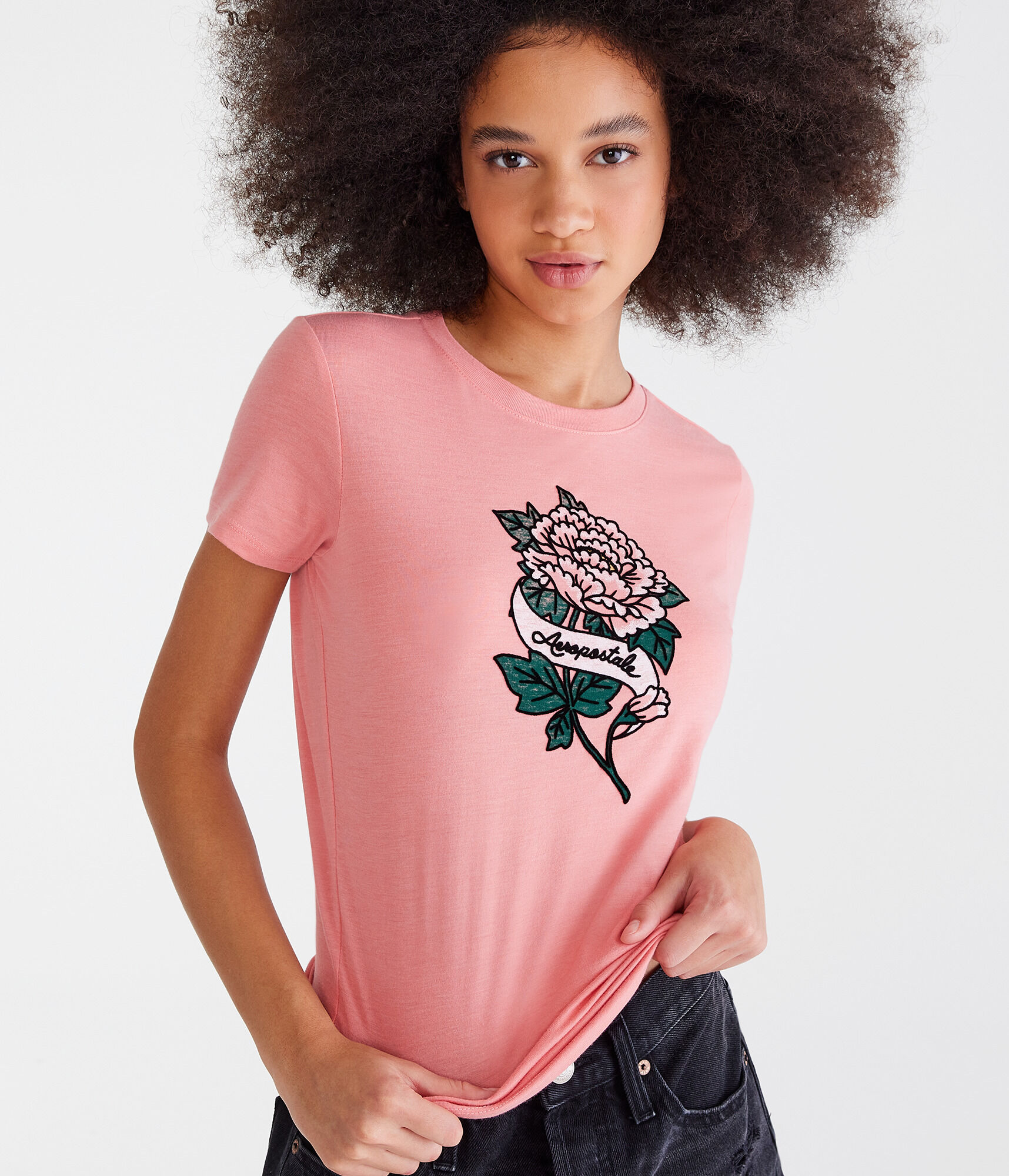 Aeropostale Floral Flocked Graphic Tee