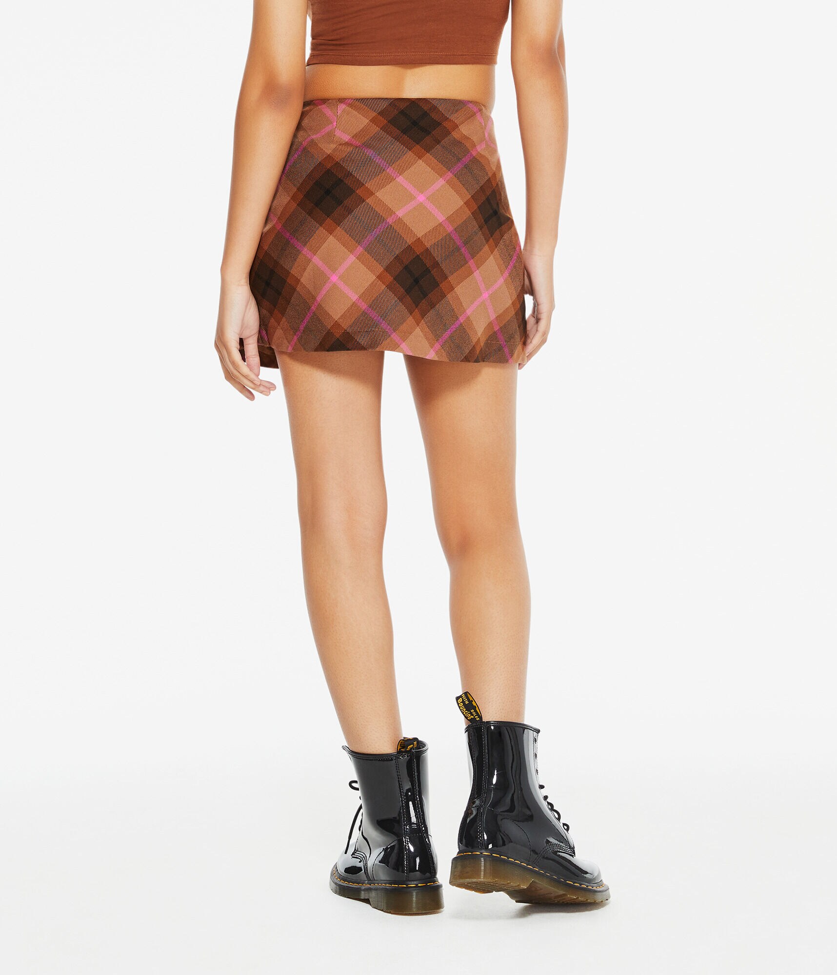 Plaid Mid-Rise Wrap Mini Skirt
