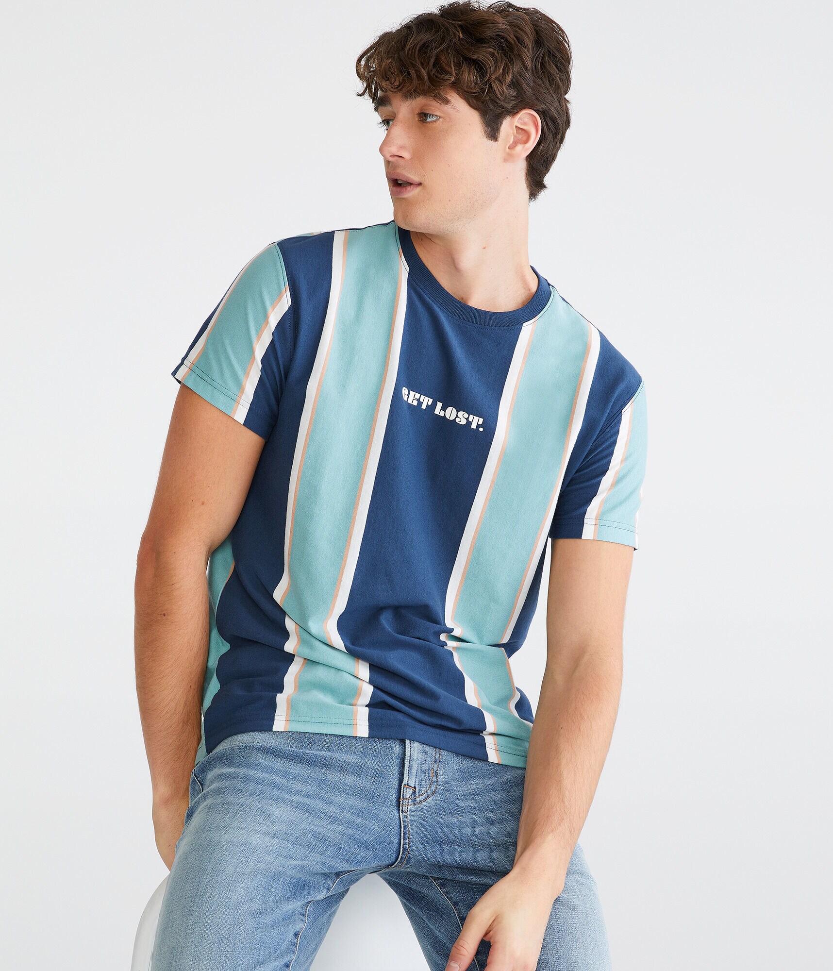 Get Lost Vertical Stripe Graphic Tee