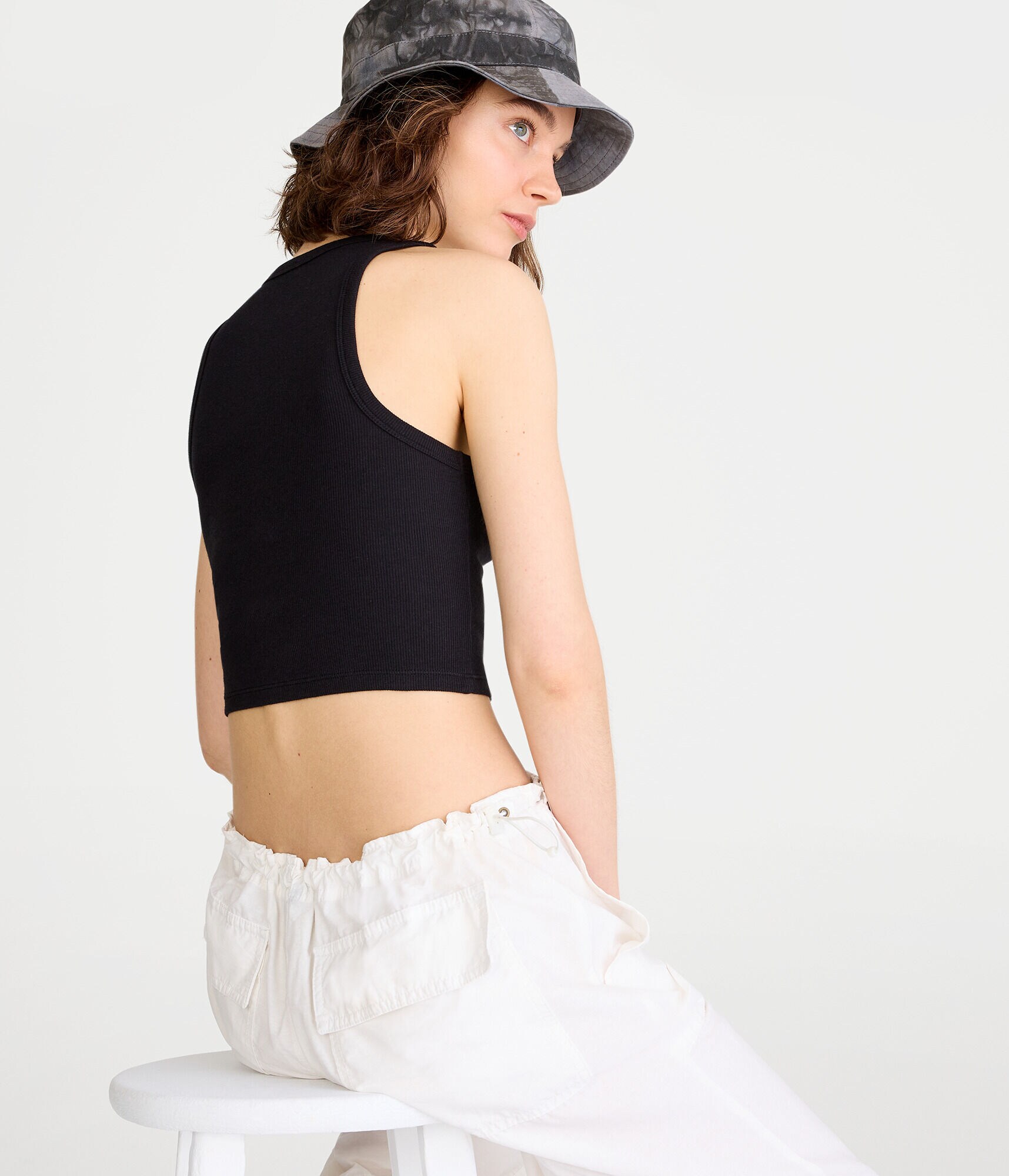 Rhinestone Heart High-Neck Cropped Tank