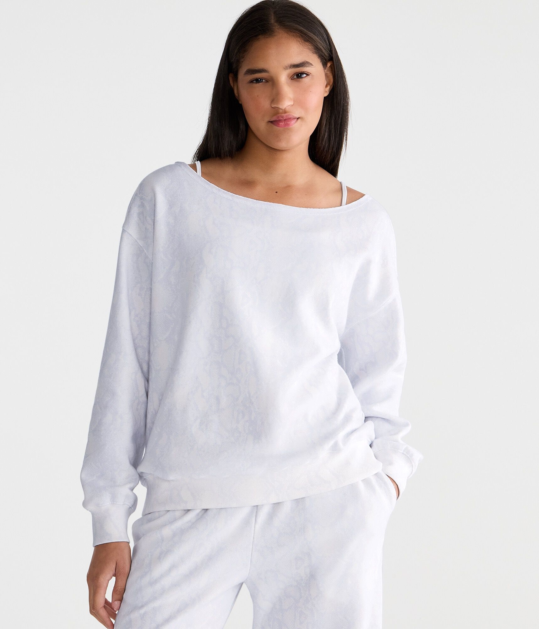 Cloud Soft Snake Print Oversized Off-The-Shoulder Sweatshirt