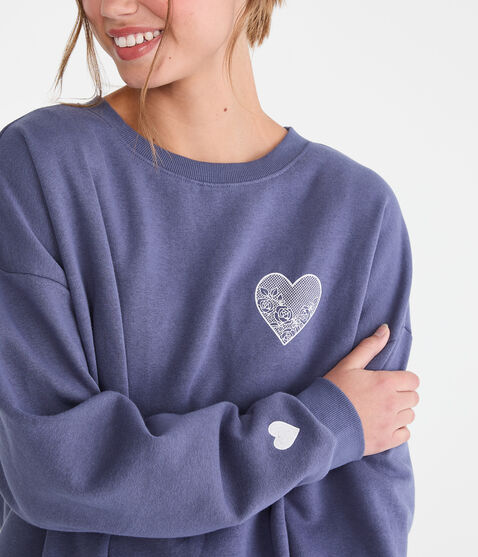 Cloud Soft Lace Heart Oversized Crew Sweatshirt Cloud Soft Lace Heart Oversized Crew Sweatshirt
