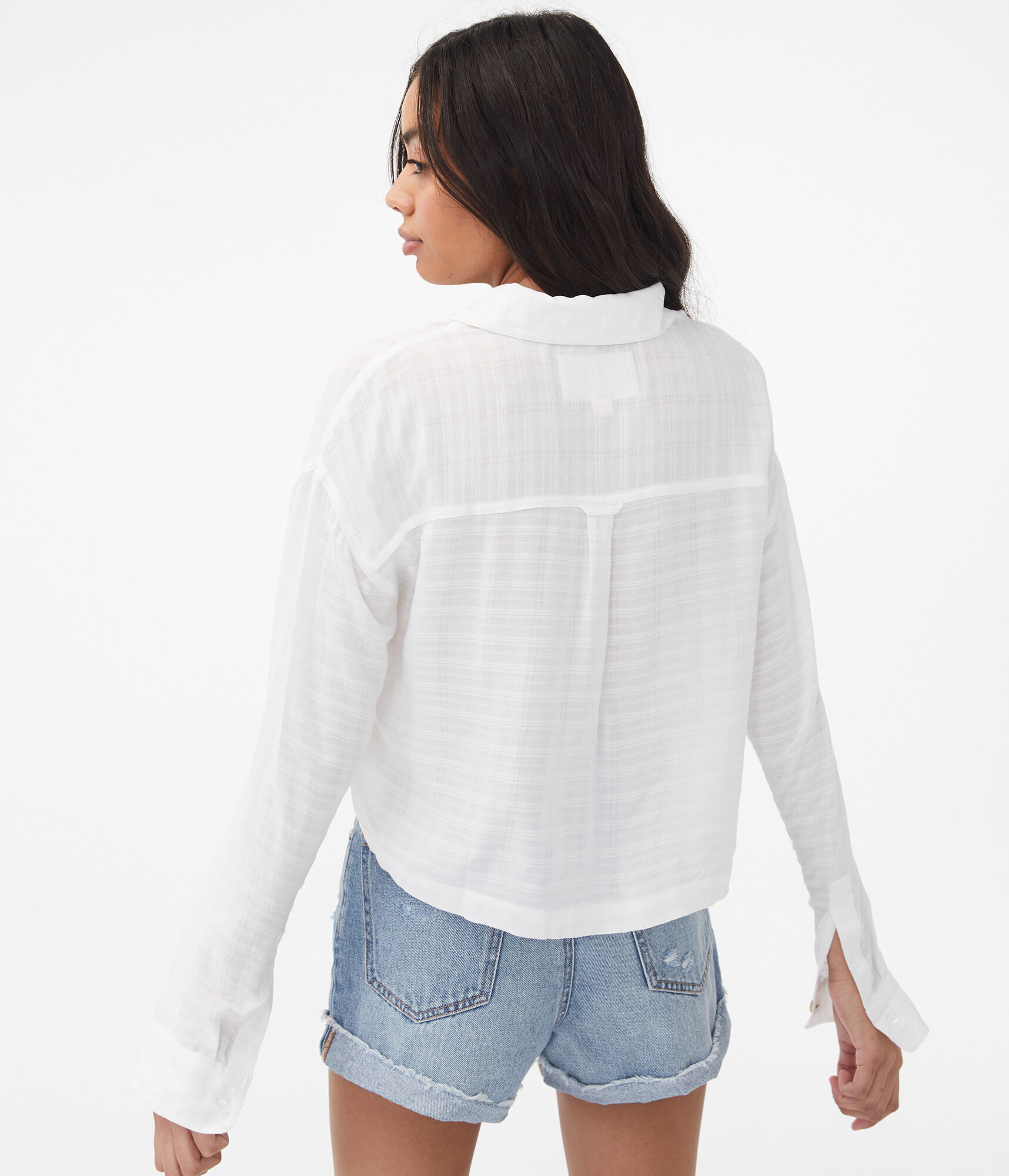 Long Sleeve Cropped Button Down Shirt